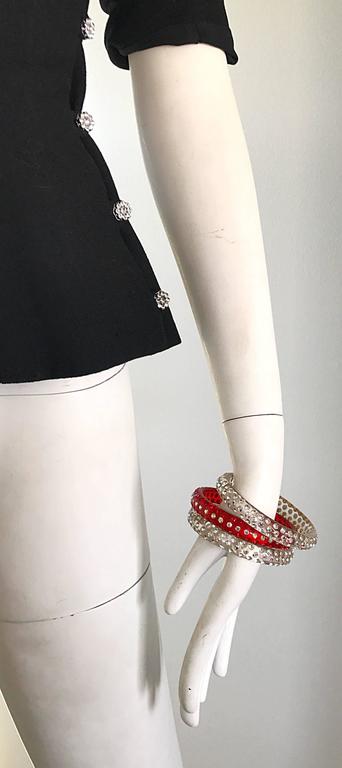 Set of Three 1960s Red and Clear Rhinestone Encrusted Vintage 