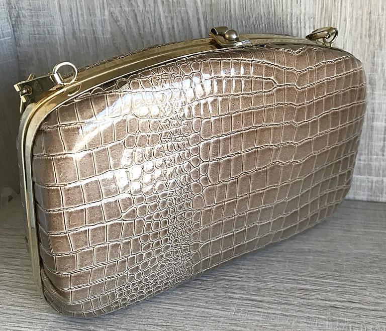 1940s Italian Taupe Alligator Croc Embossed Vintage 40s Leather Handbag