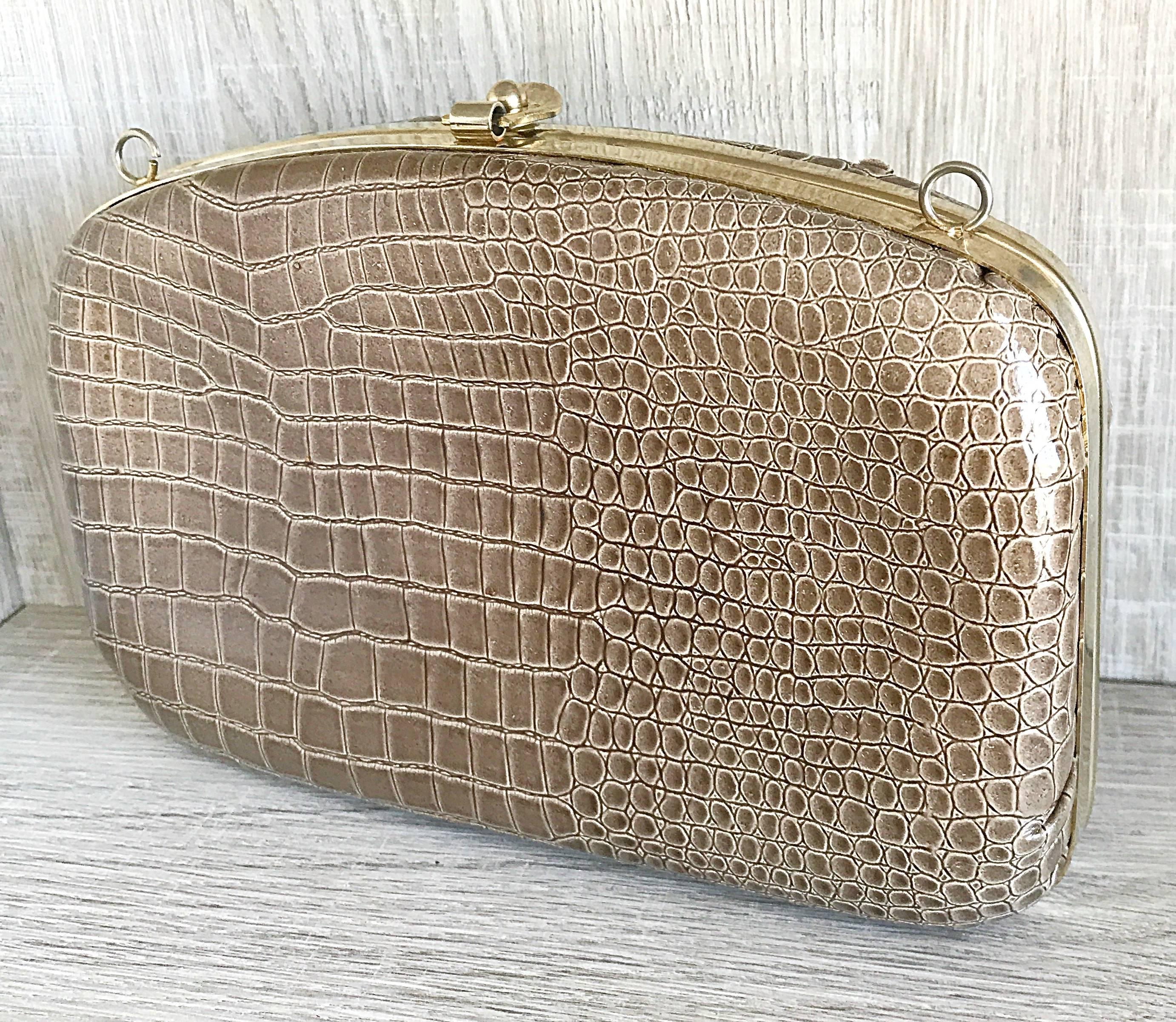 1940s Italian Taupe Alligator Croc Embossed Vintage 40s Leather Handbag Purse  For Sale 2