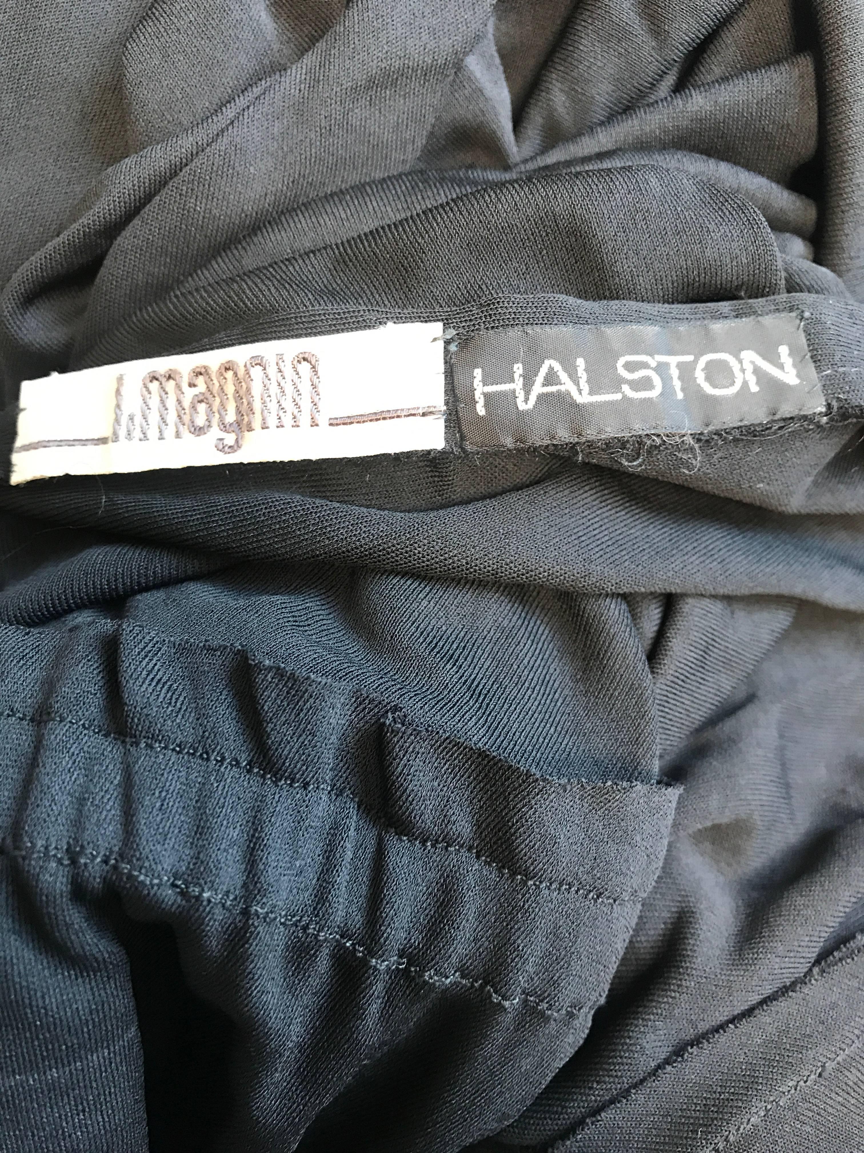  Halston 1970s Black Jersey Asymmetrical 70s Vintage Dolman Sleeve Sexy Gown 3