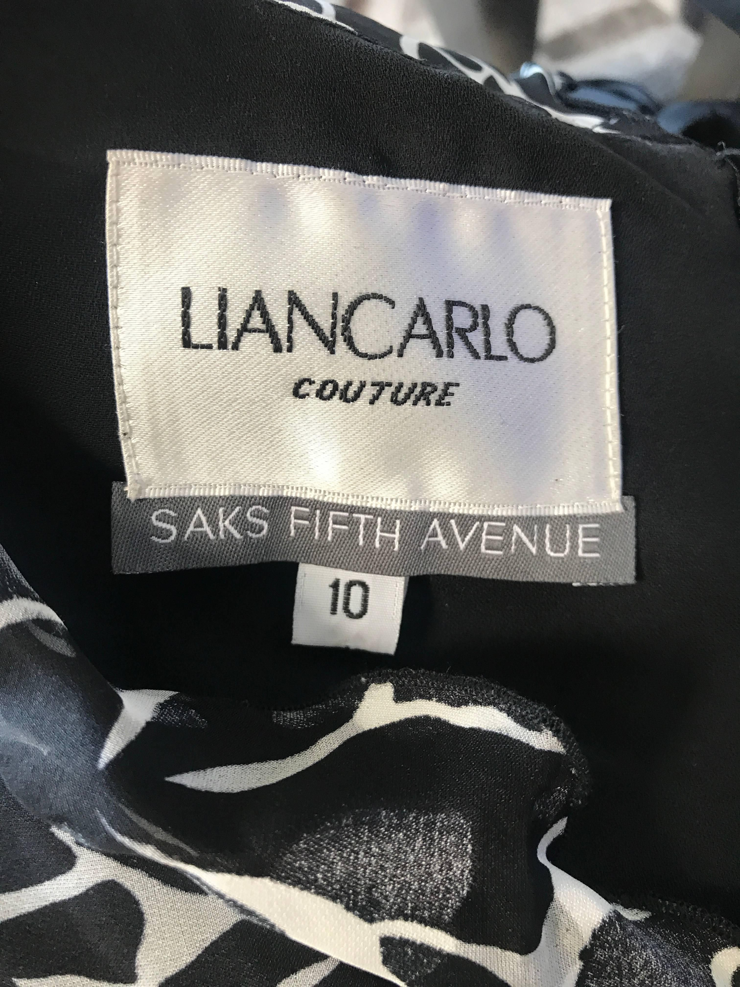 1990s Liancarlo Couture Size 10 Saks 5th Ave Black and White Vintage Silk Dress 5