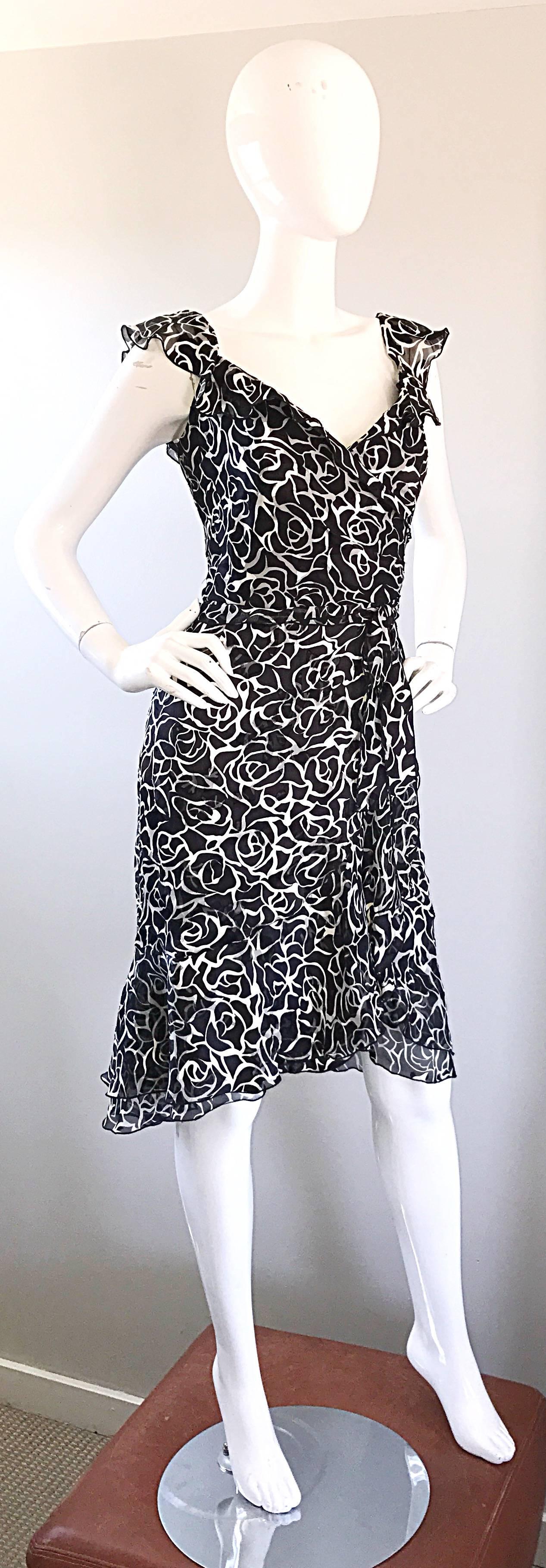 1990s Liancarlo Couture Size 10 Saks 5th Ave Black and White Vintage Silk Dress 1