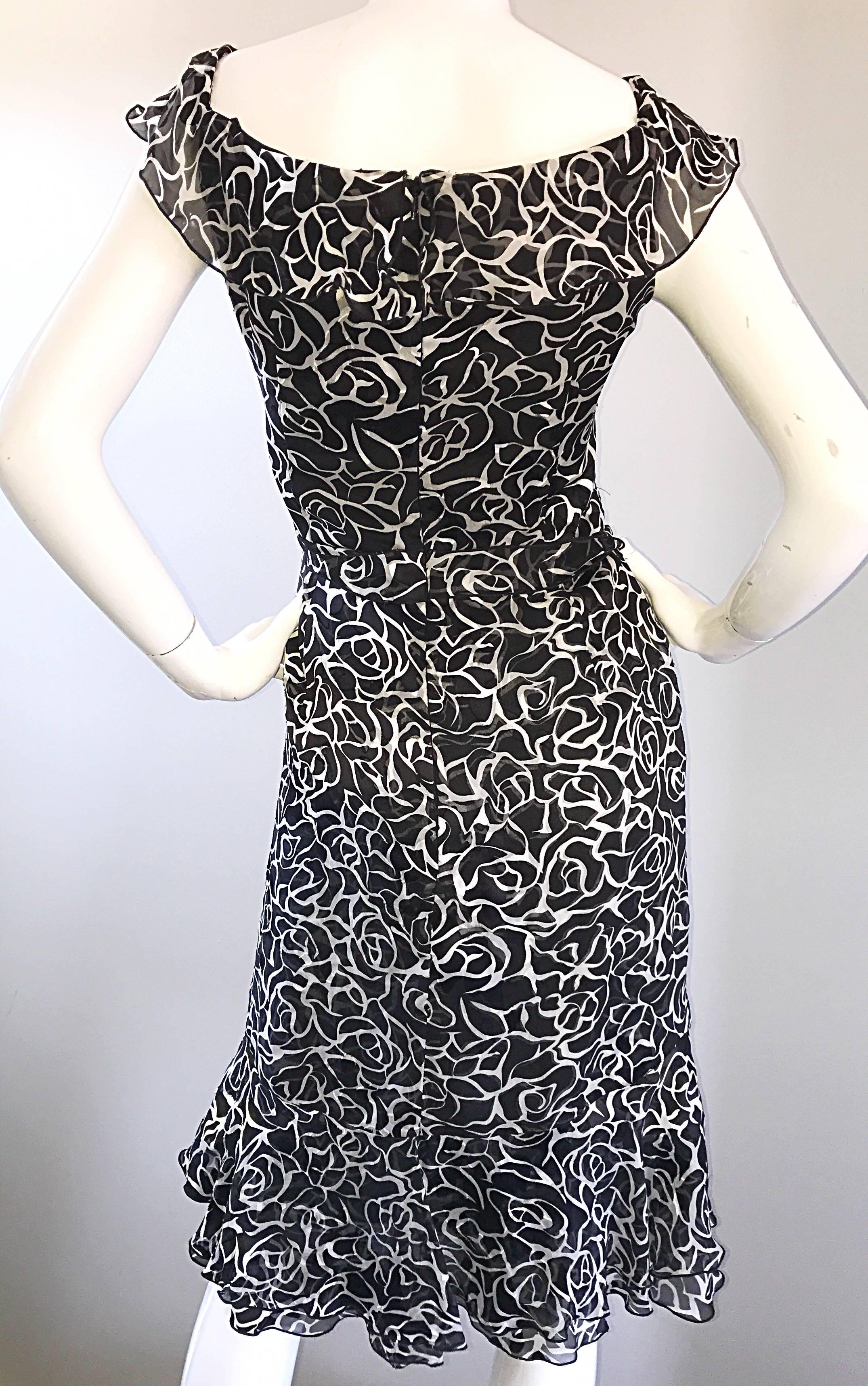 Women's 1990s Liancarlo Couture Size 10 Saks 5th Ave Black and White Vintage Silk Dress