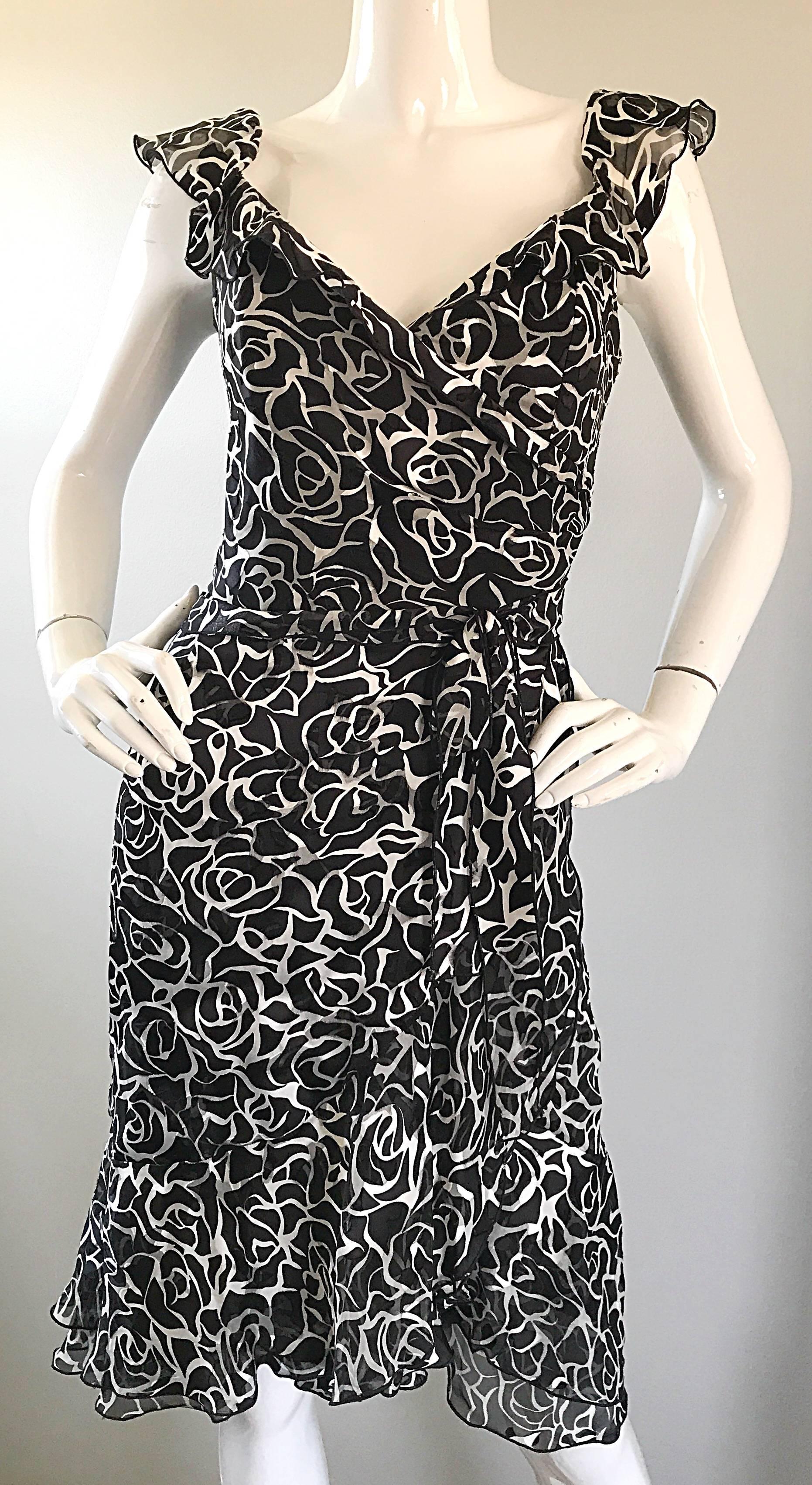1990s Liancarlo Couture Size 10 Saks 5th Ave Black and White Vintage Silk Dress 2