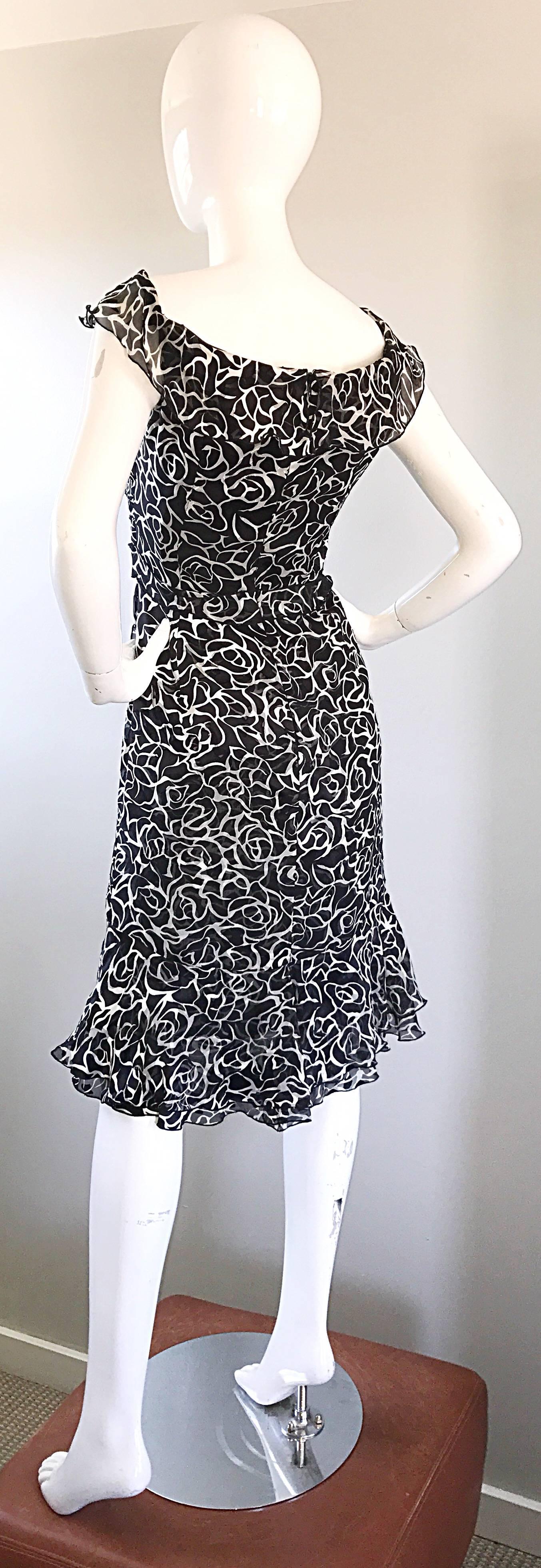 1990s Liancarlo Couture Size 10 Saks 5th Ave Black and White Vintage Silk Dress 3