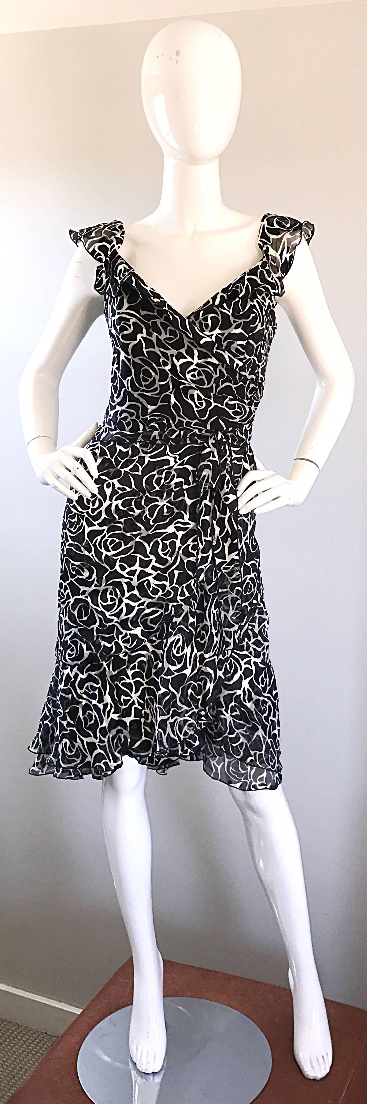 1990s Liancarlo Couture Size 10 Saks 5th Ave Black and White Vintage Silk Dress 4