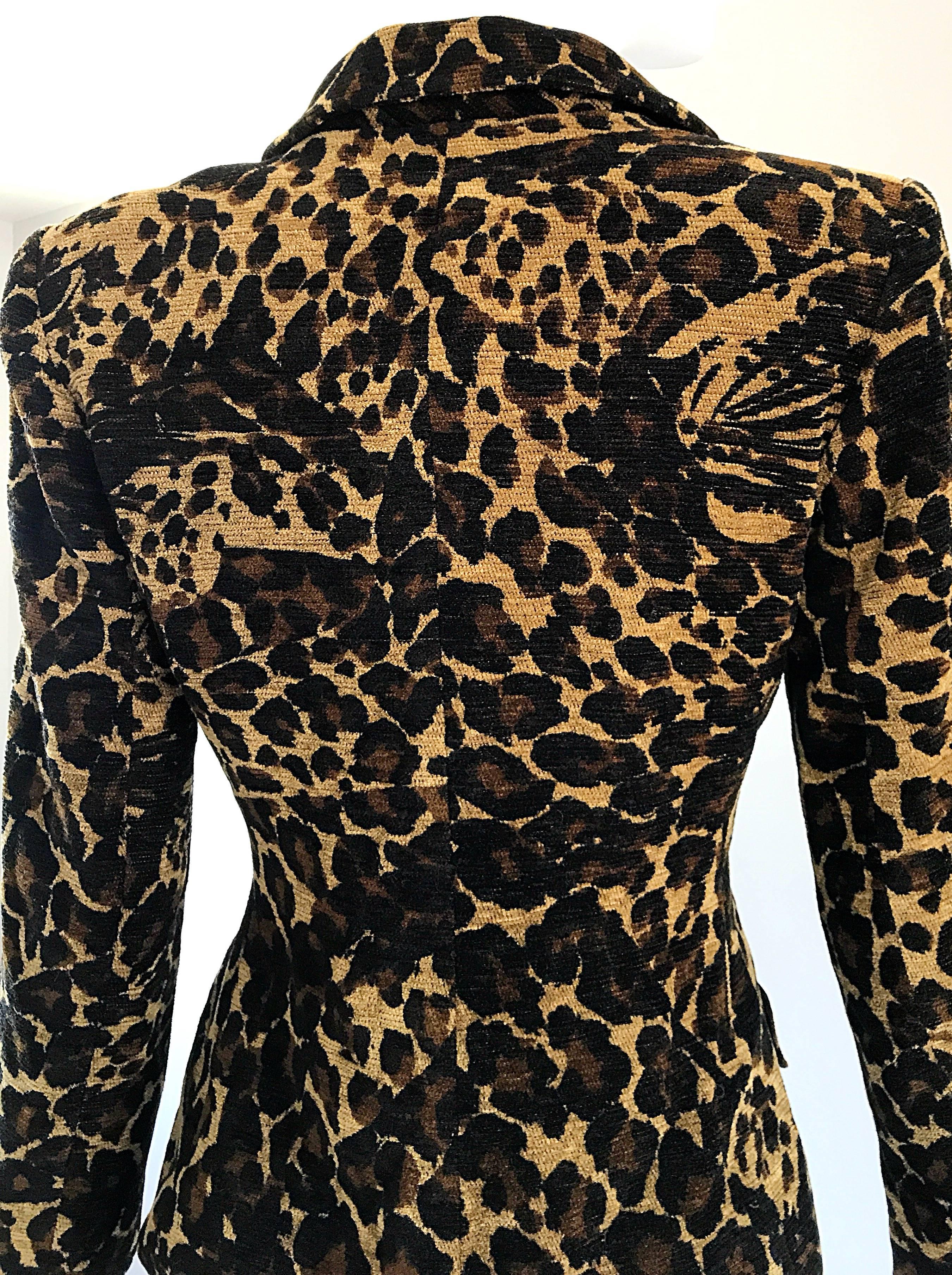 Black Iconic Yves Saint Laurent 1990s Leopard Print Chenille Vintage 90s Jacket Blazer For Sale