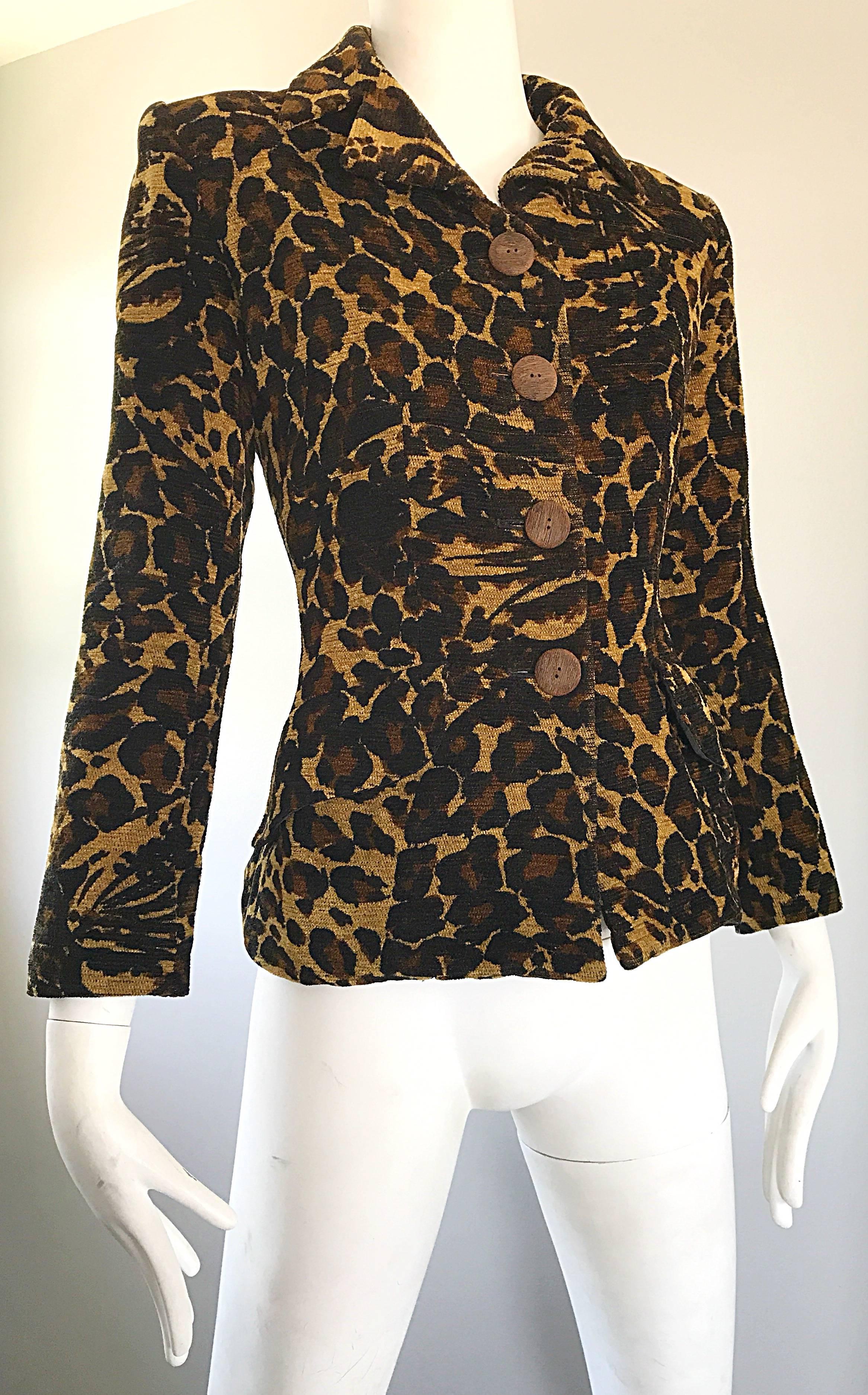Iconic Yves Saint Laurent 1990s Leopard Print Chenille Vintage 90s Jacket Blazer In Excellent Condition For Sale In San Diego, CA