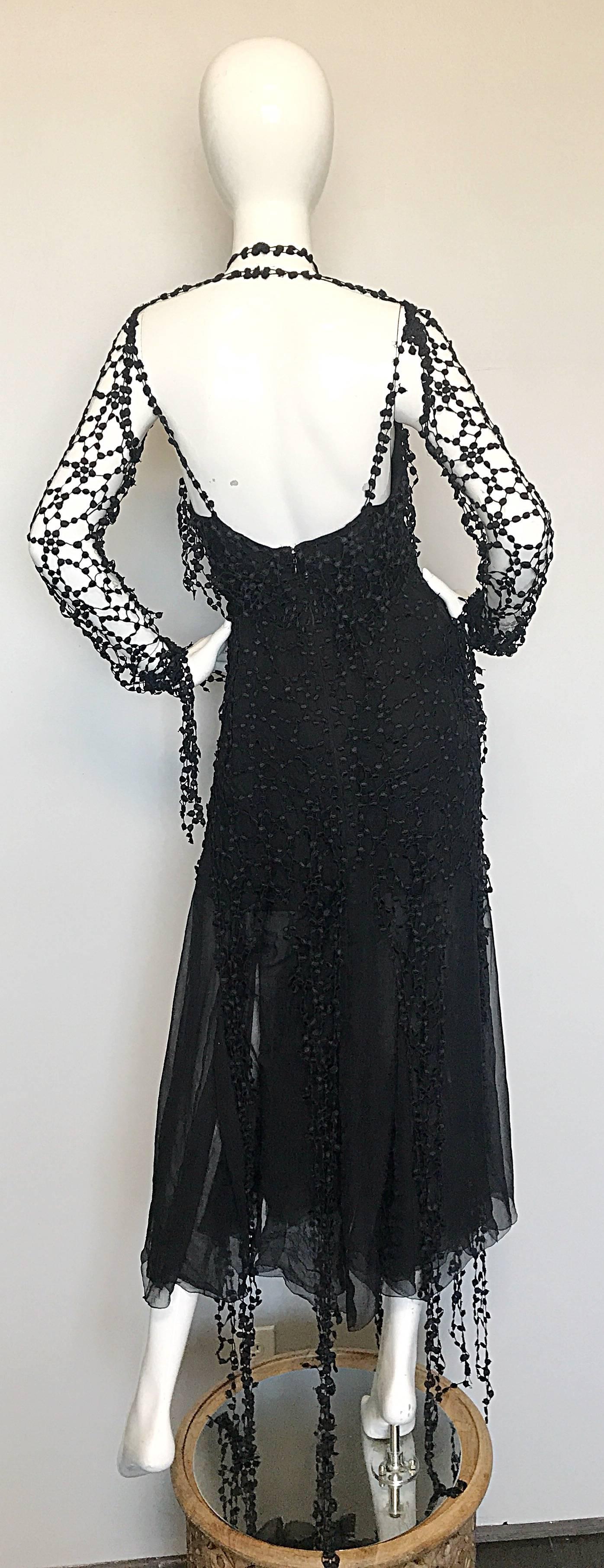 1990s Karl Lagerfeld Vintage ' Spinnennetz ' Schwarz Seide Chiffon Vintage 90s Kleid im Zustand „Hervorragend“ in San Diego, CA