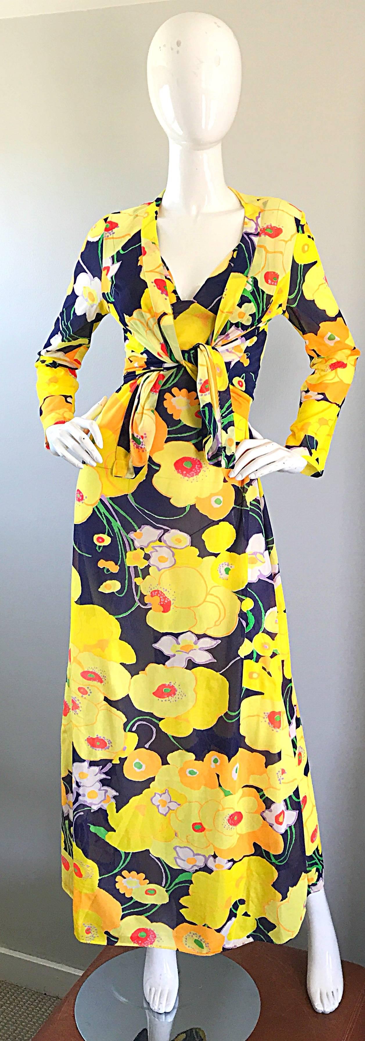 Amazing 1970s Christian Dior Flower Print Vintage 70s Maxi Dress and Jacket Set 4