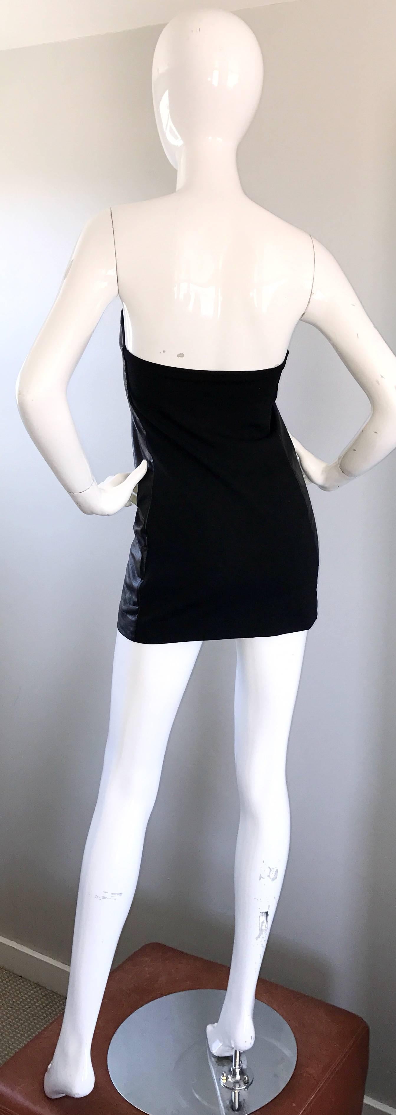 Martin Margiela Early 2000s Black Leather Sexy Bodycon Mini Dress or Tunic Top In Excellent Condition In San Diego, CA