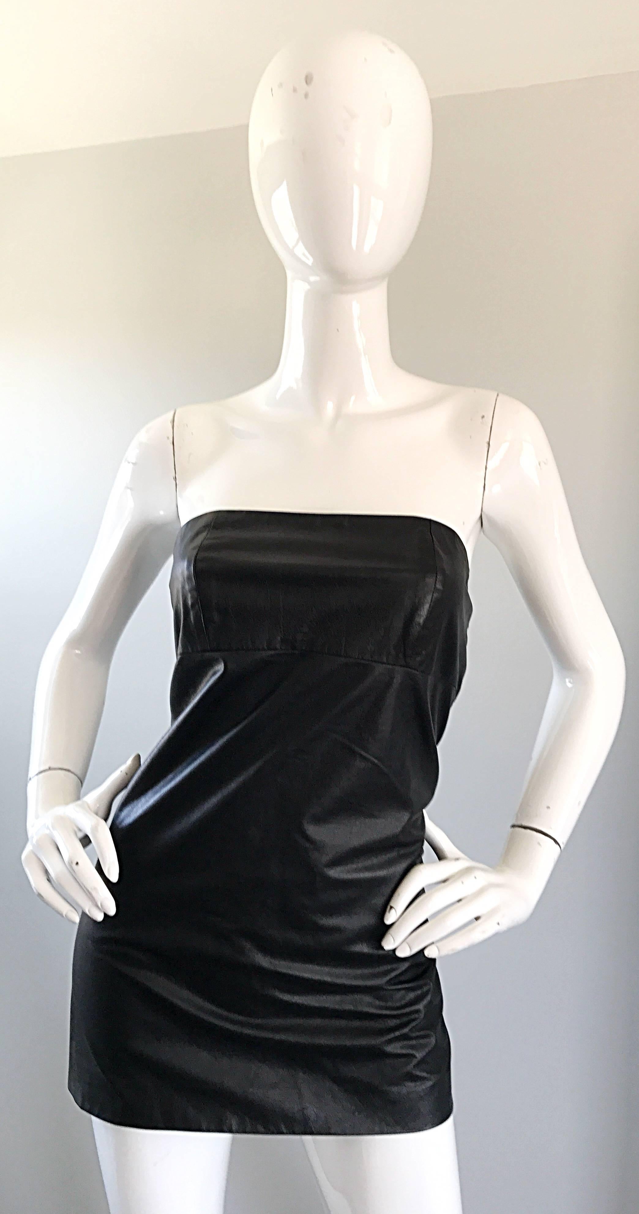 Women's Martin Margiela Early 2000s Black Leather Sexy Bodycon Mini Dress or Tunic Top