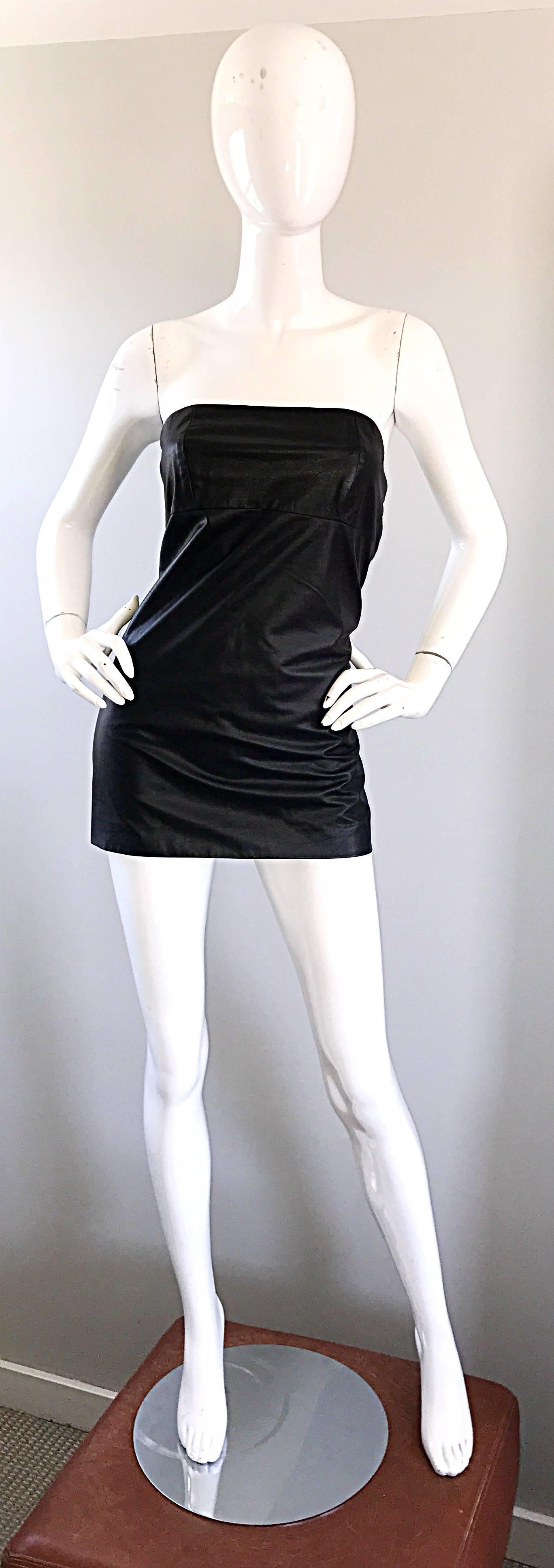 Martin Margiela Early 2000s Black Leather Sexy Bodycon Mini Dress or Tunic Top 2