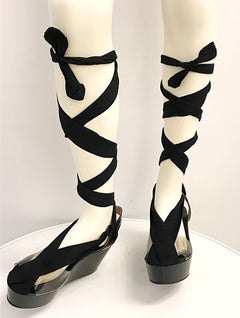 Brand New Dries Van Noten Sold Out Size 35 Black Patent Lace Up Wedges Shoes
