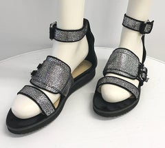New Givenchy by Ricardo Tisci Size 39 / 9 Silver Metallic + Black Flat Sandals