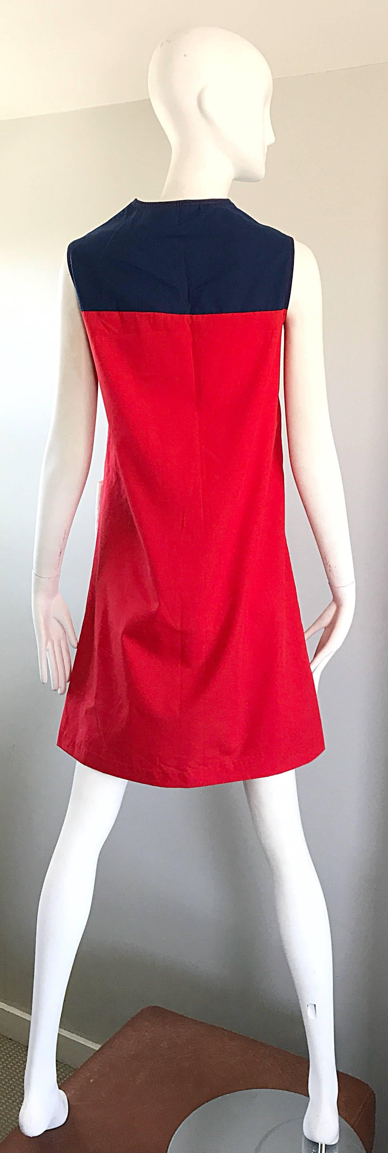 Chic 1960s Red, White and Navy Blue Nautical Sailor Vintage 60s A Line Dress  In Excellent Condition In San Diego, CA