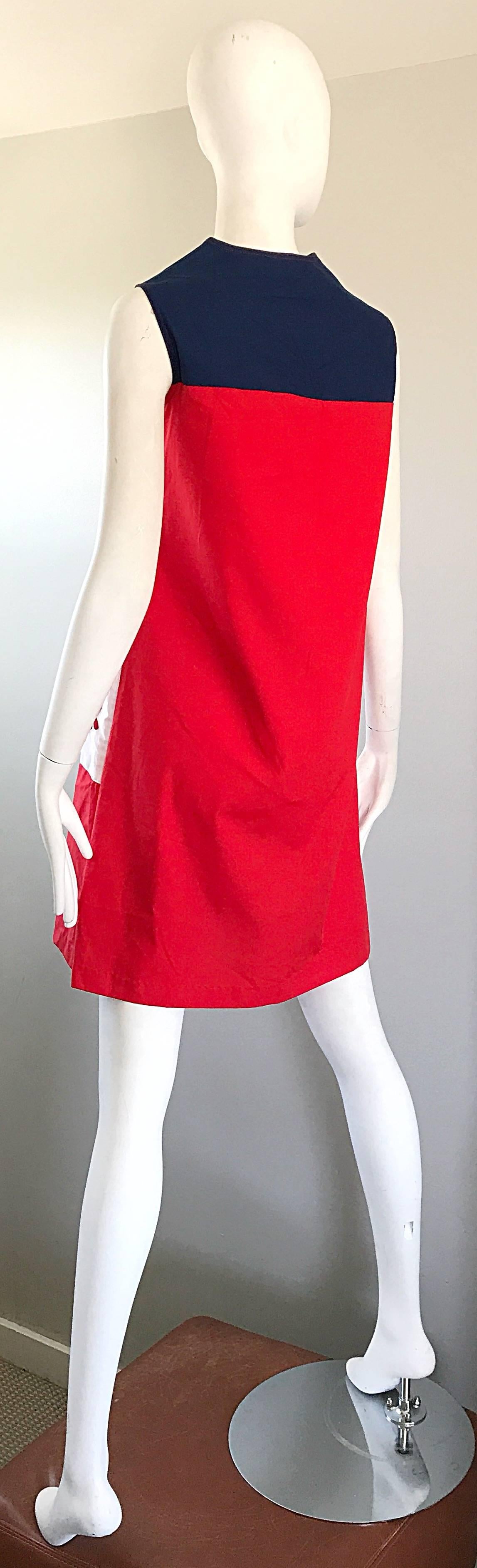 Chic 1960s Red, White and Navy Blue Nautical Sailor Vintage 60s A Line Dress  2