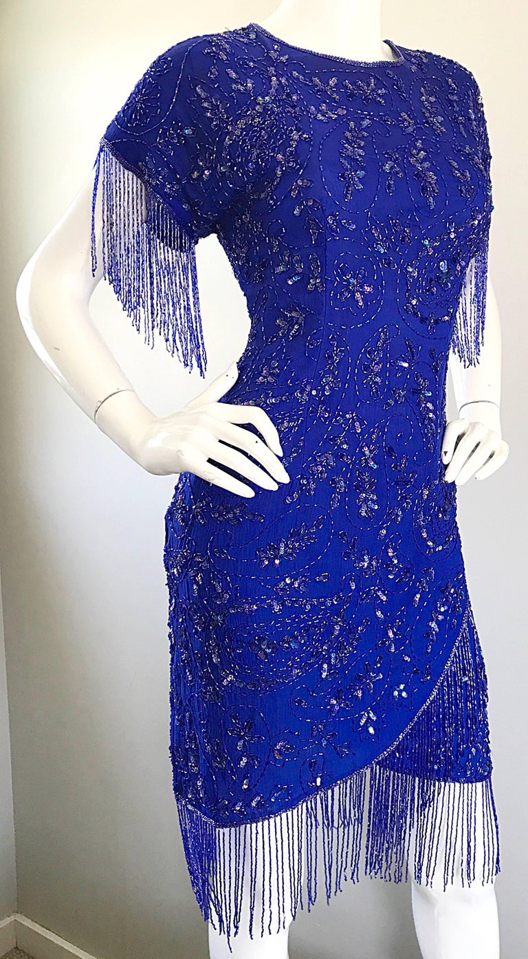 royal blue vintage dress 1950's Sapphire Blue Silk Party Dress With Rhinestones / Waist 27 – Xtabay  Vintage main image 0