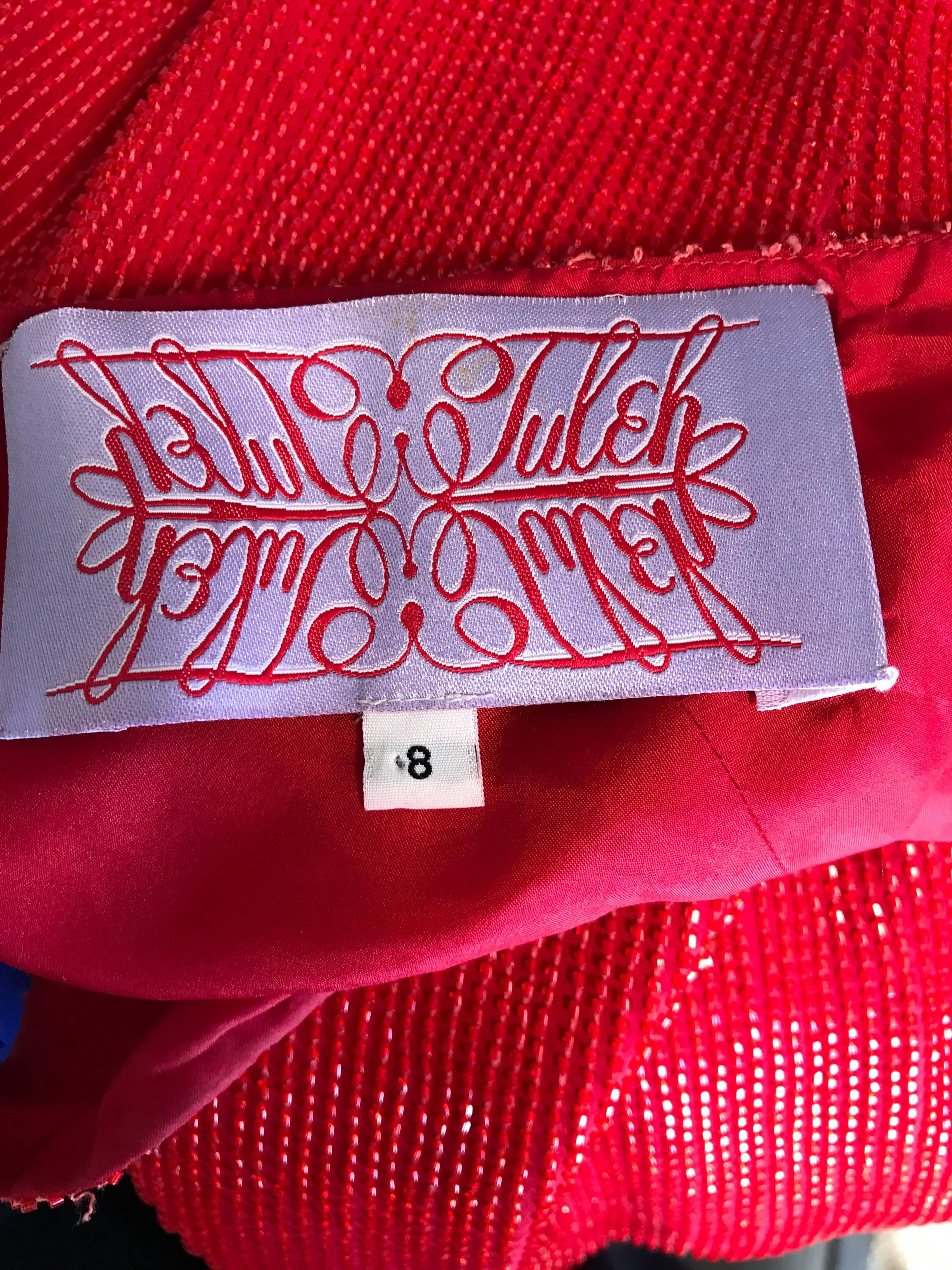 2000s Tuleh Lipstick Red Silk Fully Beaded Size 8 One Shoulder Vintage Y2K Dress For Sale 6