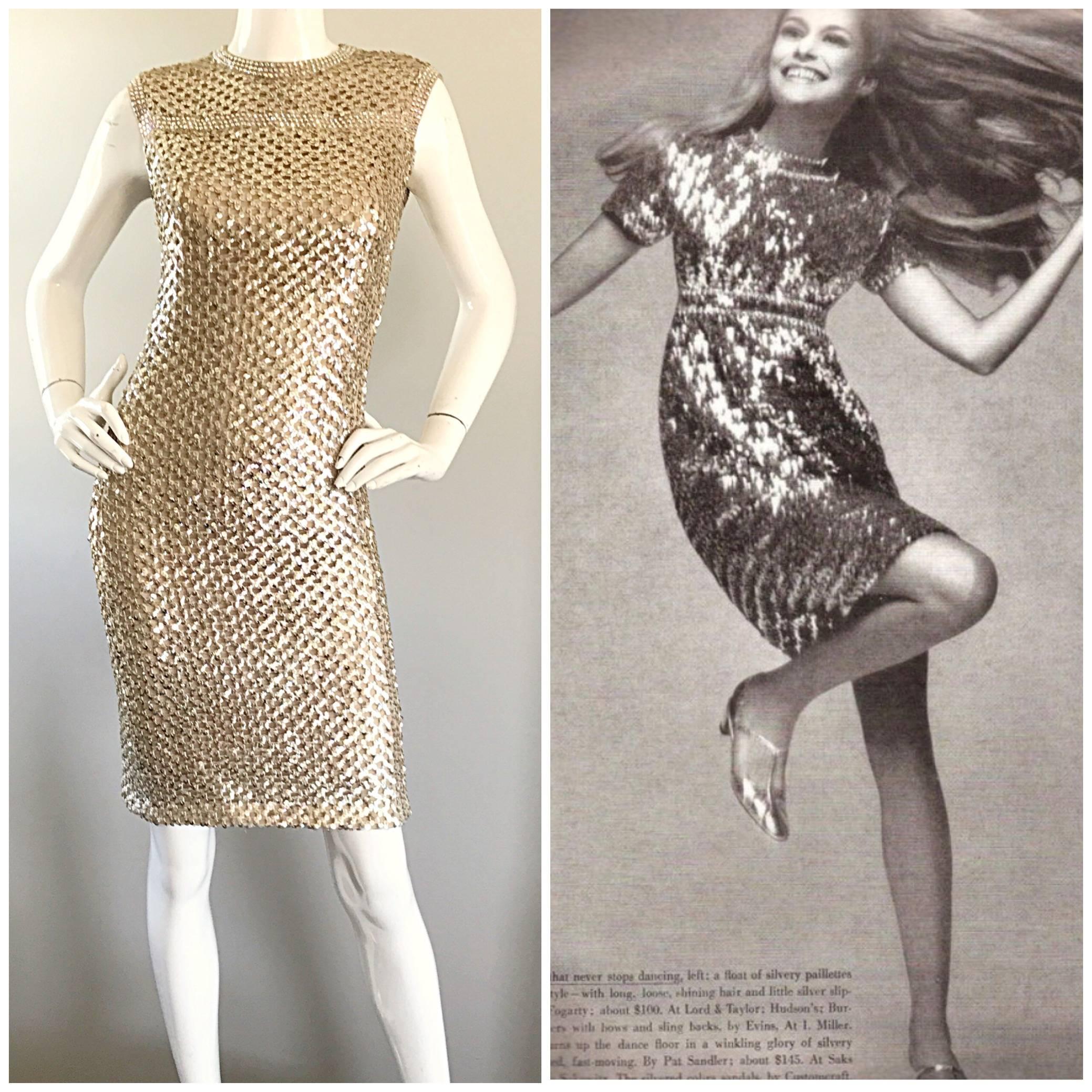 Beautiful documented PAT SANDLER 60s dress! The short sleeve version of this dress was photographed on LAUREN HUTTON in the mid 1960s for 