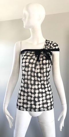 Jean Paul Gaultier New 1990s Black and White Size Large One Shoulder Op Art Top