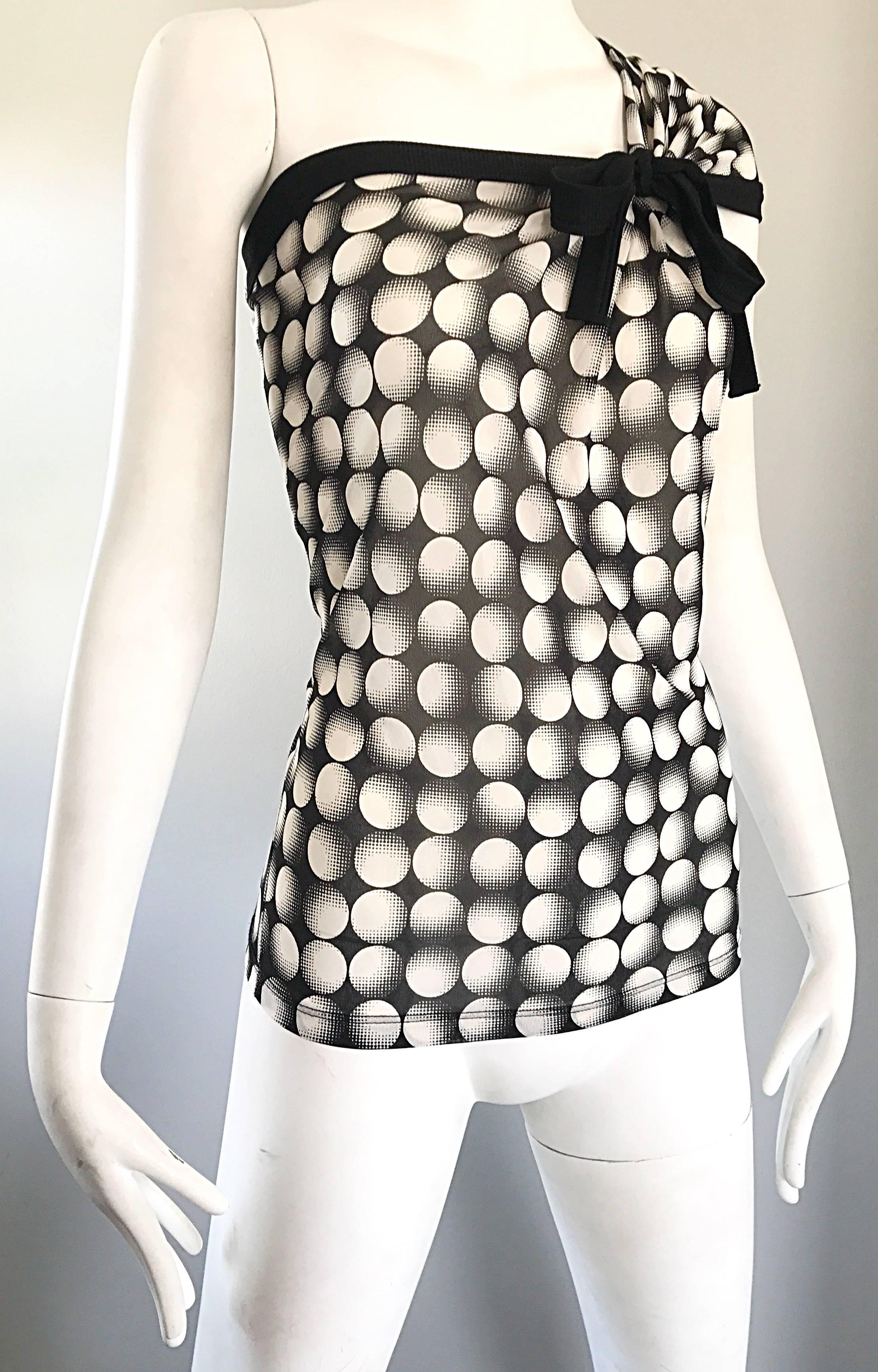 Women's Jean Paul Gaultier New 1990s Black and White Size Large One Shoulder Op Art Top For Sale