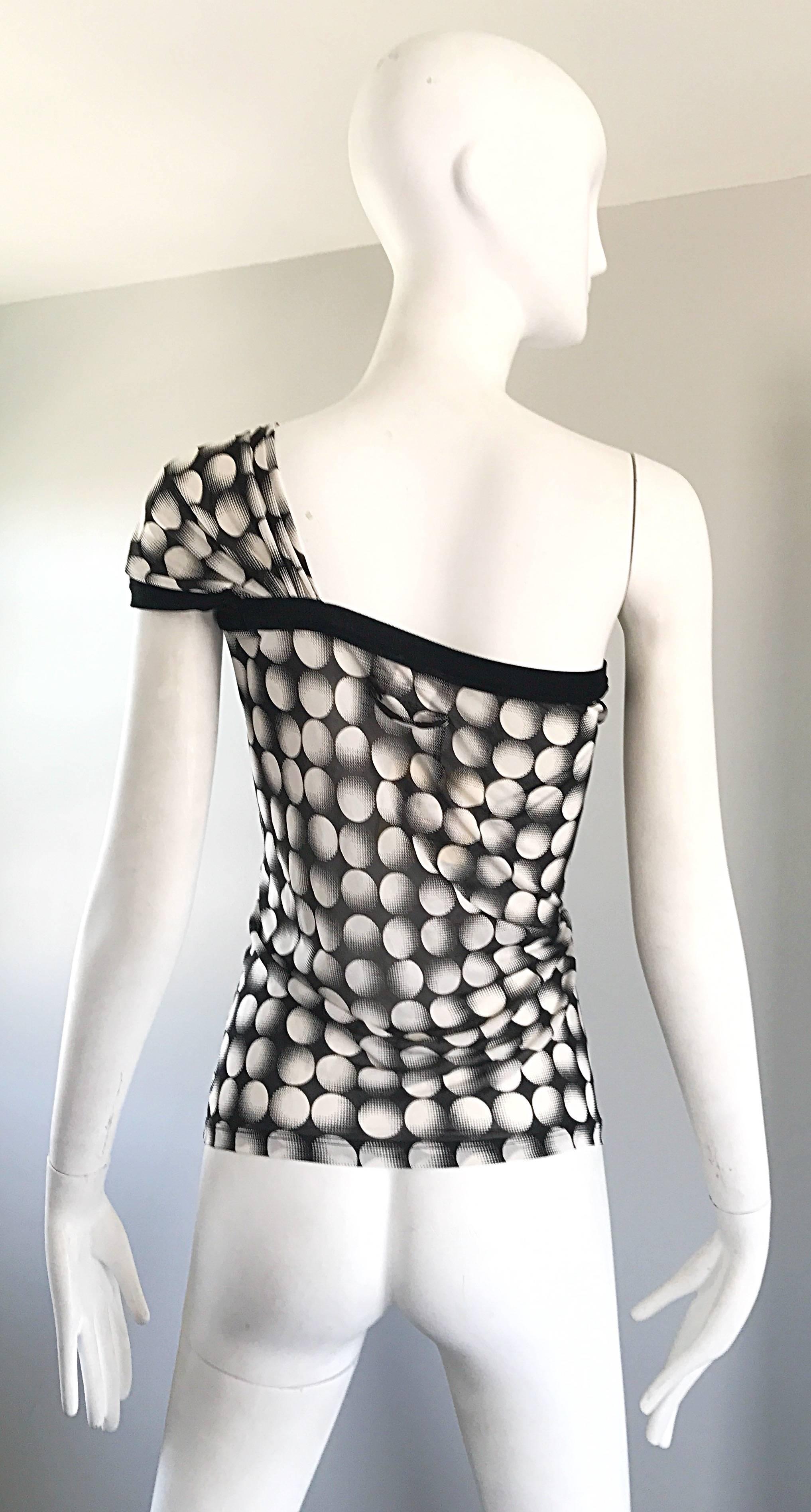 Jean Paul Gaultier New 1990s Black and White Size Large One Shoulder Op Art Top For Sale 1