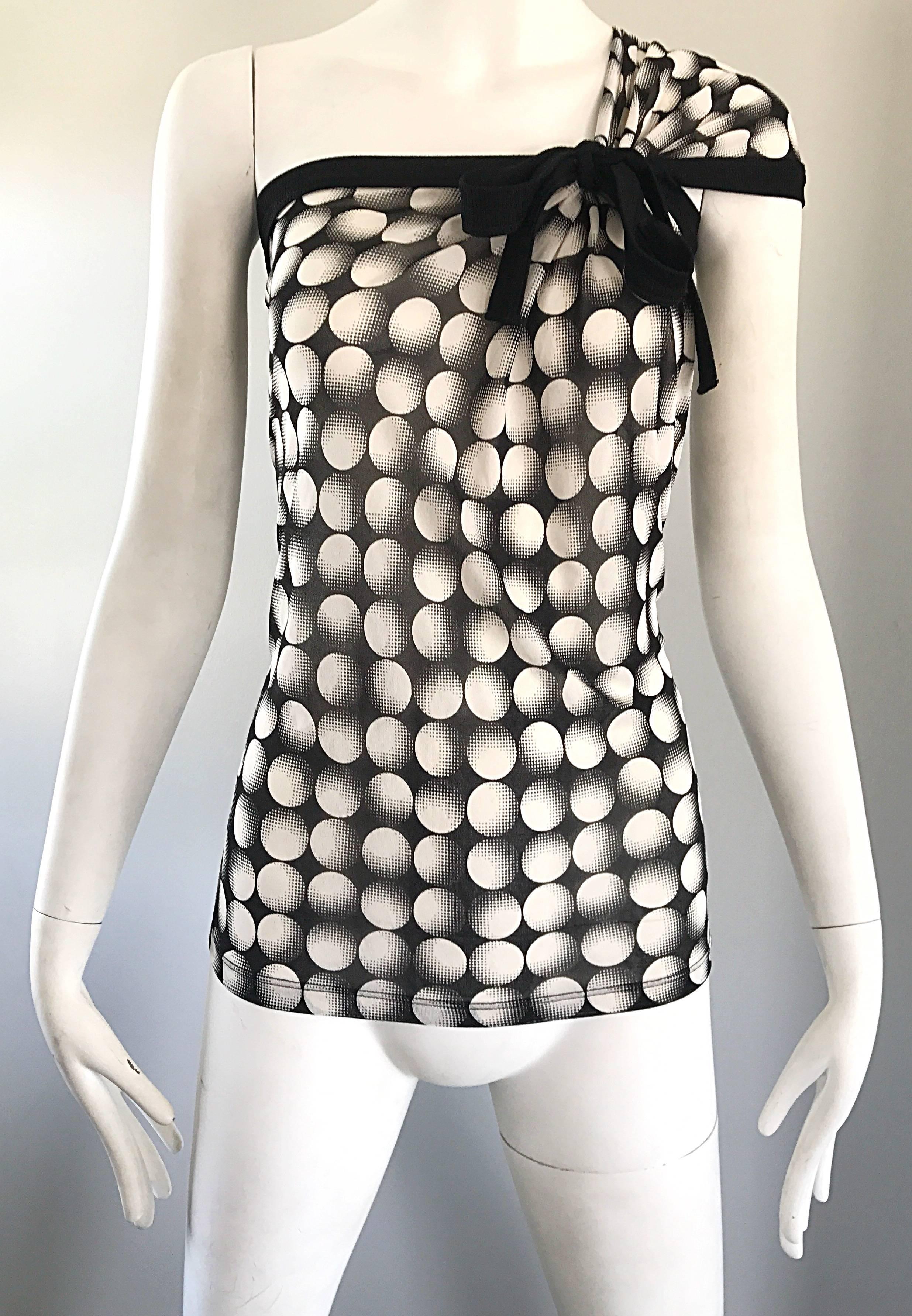 Jean Paul Gaultier New 1990s Black and White Size Large One Shoulder Op Art Top For Sale 2