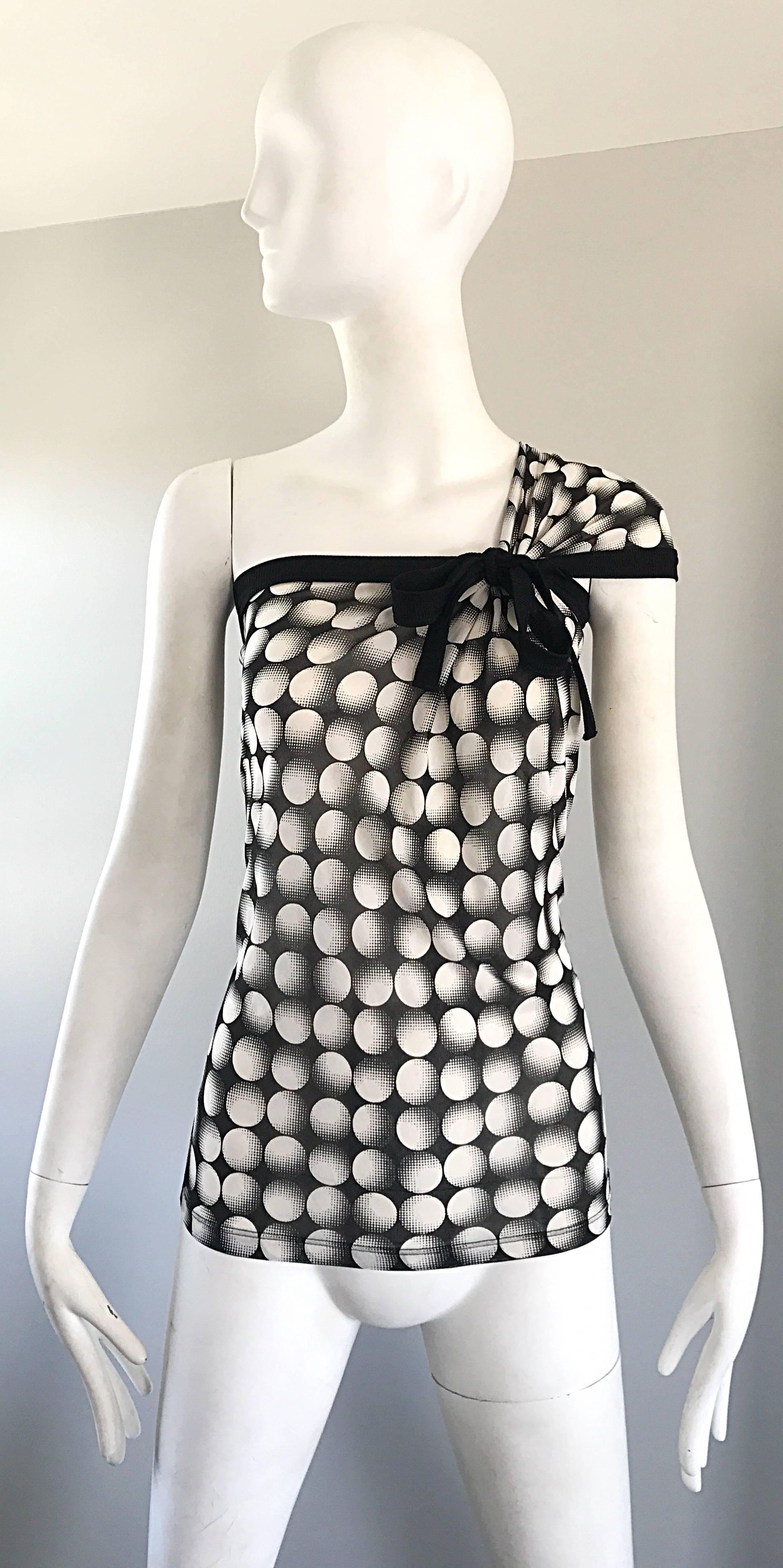 Jean Paul Gaultier New 1990s Black and White Size Large One Shoulder Op Art Top For Sale 4