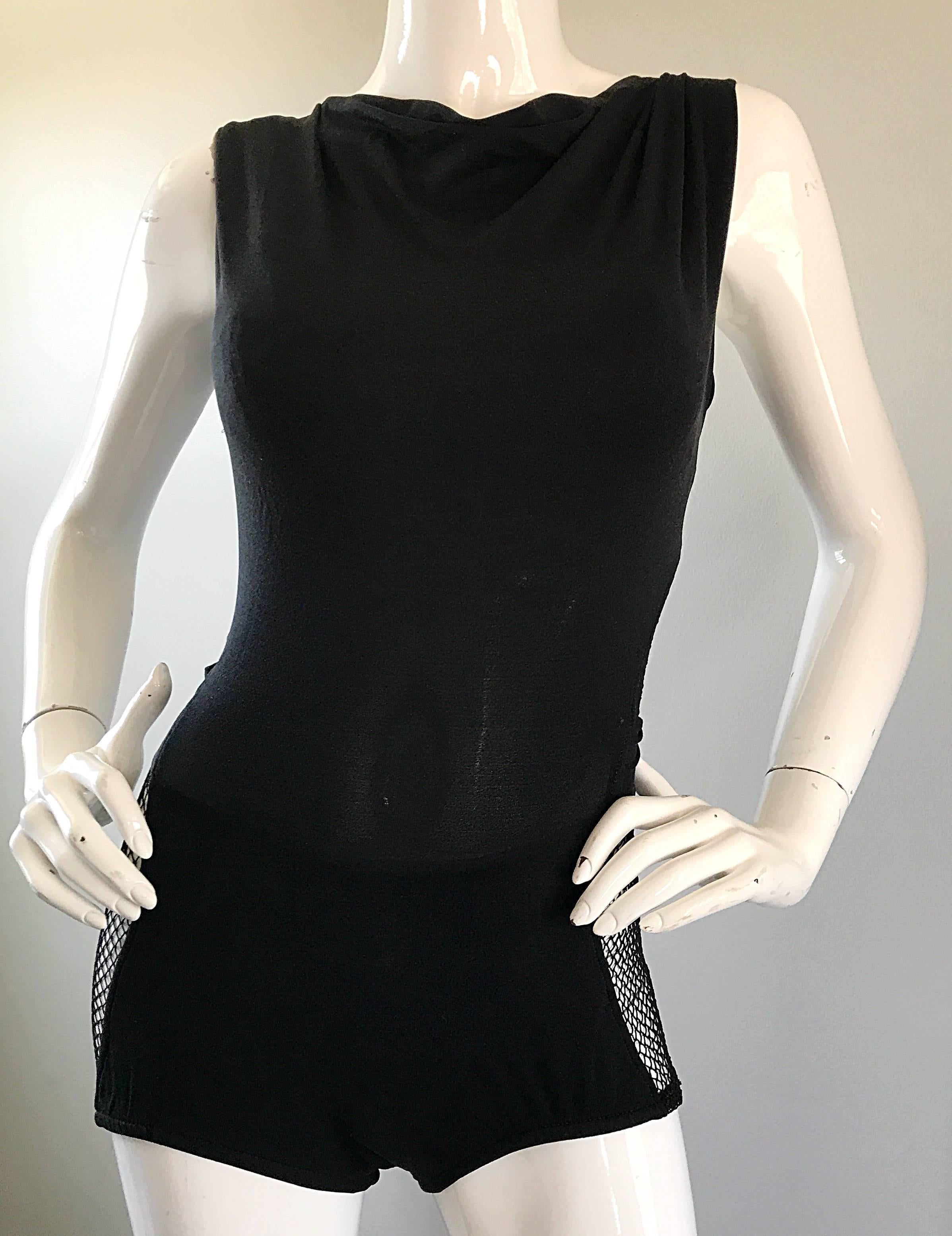 Women's Rare 1960s Cole of California Black Fishnet Cut - Out Sexy Vintage 60s Swimsuit