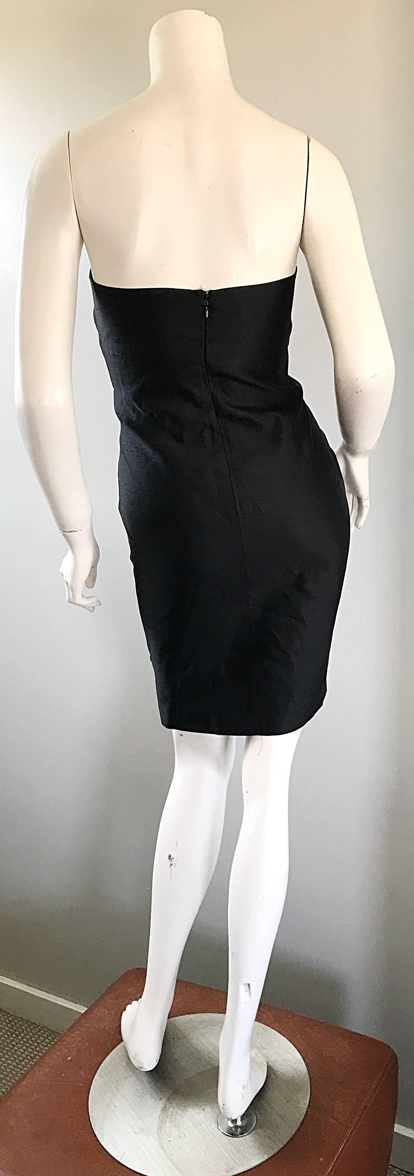 1990s Michael Kors Collection Size 2 Black Silk Shantung Strapless Vintage Dress In Excellent Condition For Sale In San Diego, CA