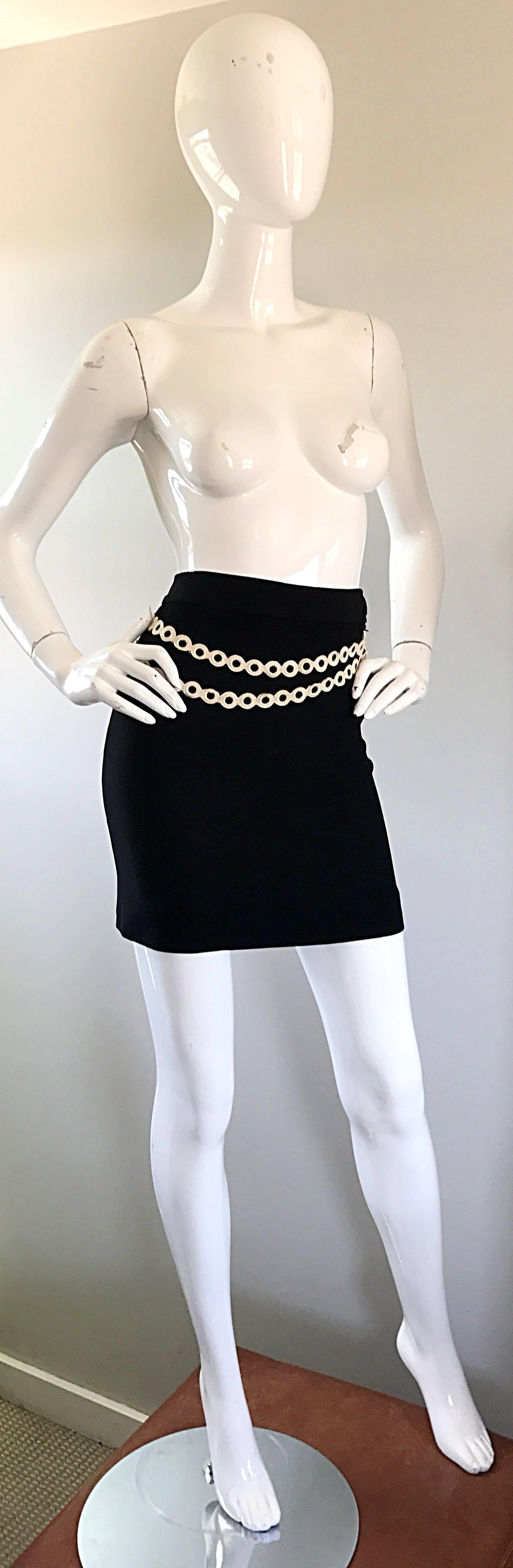 Women's 1990s Moschino Cheap and Chic Black and White Trompe l'oeil Vintage Mini Skirt For Sale