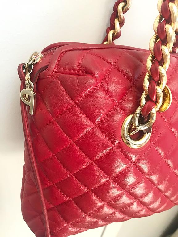 Vintage Italian Paola by PDL Firenze Red Quilted Leather 1990s Coins