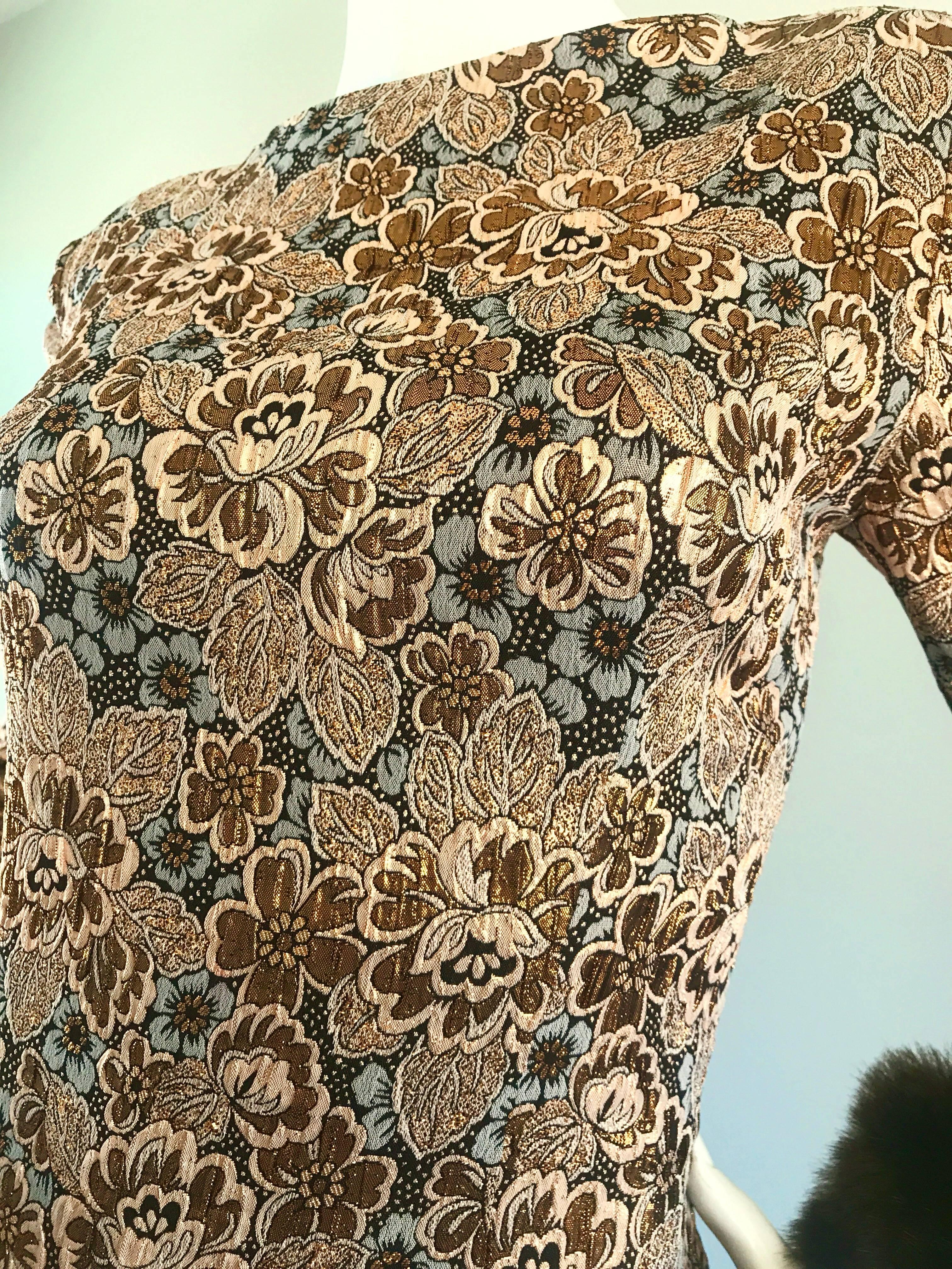 Bill Blass Demi Couture Gold Bronze Brown Faux Fur Vintage Gown, 1960s In Excellent Condition For Sale In San Diego, CA