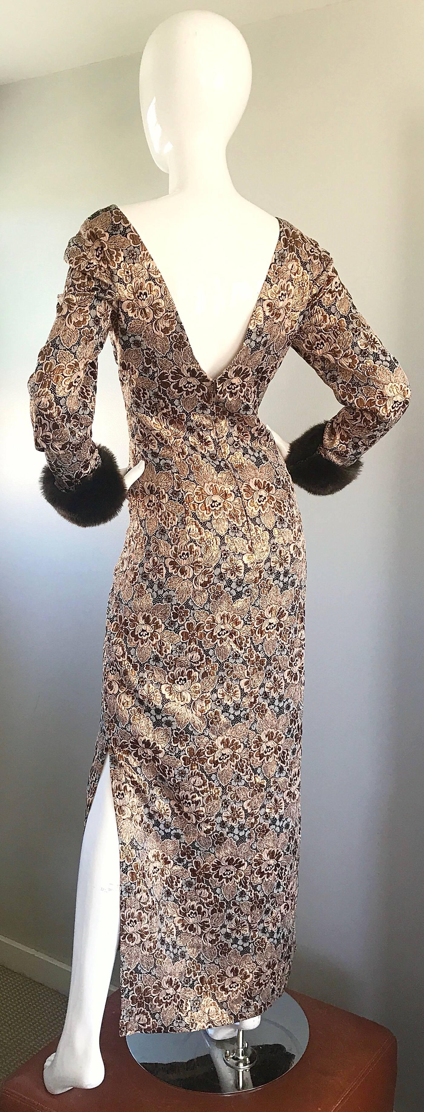 Bill Blass Demi Couture Gold Bronze Brown Faux Fur Vintage Gown, 1960s  For Sale 1