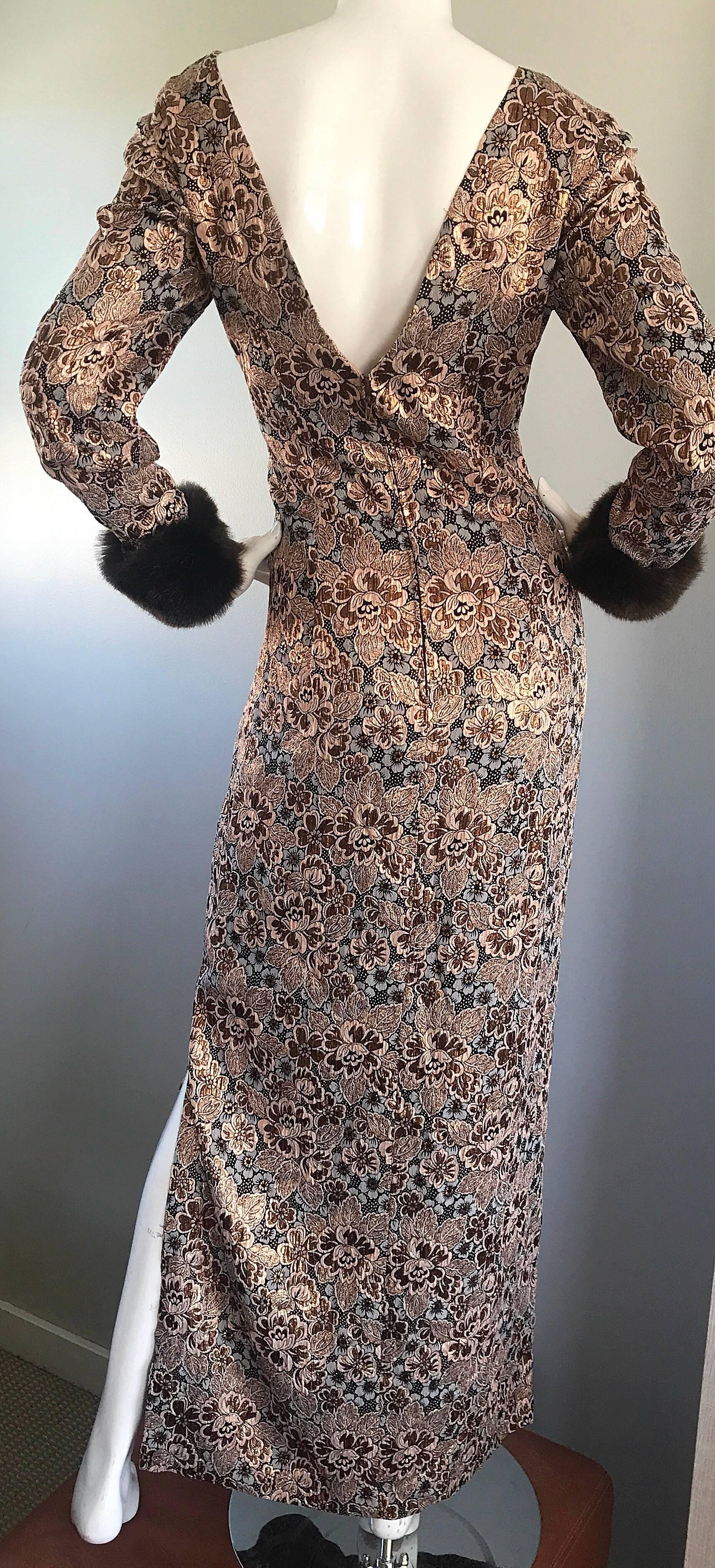 Bill Blass Demi Couture Gold Bronze Brown Faux Fur Vintage Gown, 1960s  For Sale 3