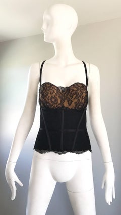 New 1990s La Perla Black and Nude Lace Sexy Vintage 90s Bustier Corset Top