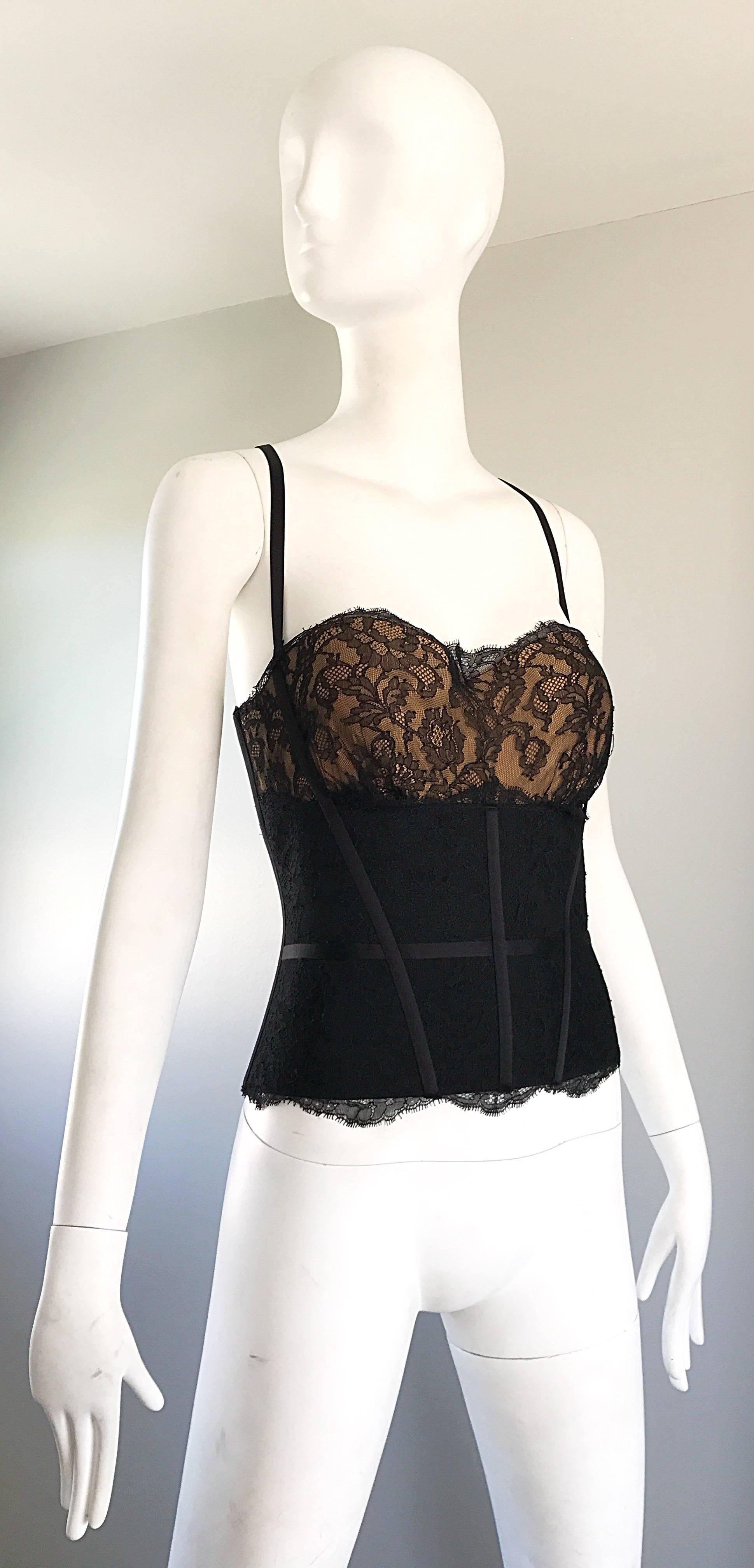 New 1990s La Perla Black and Nude Lace Sexy Vintage 90s Bustier Corset Top In New Condition For Sale In San Diego, CA