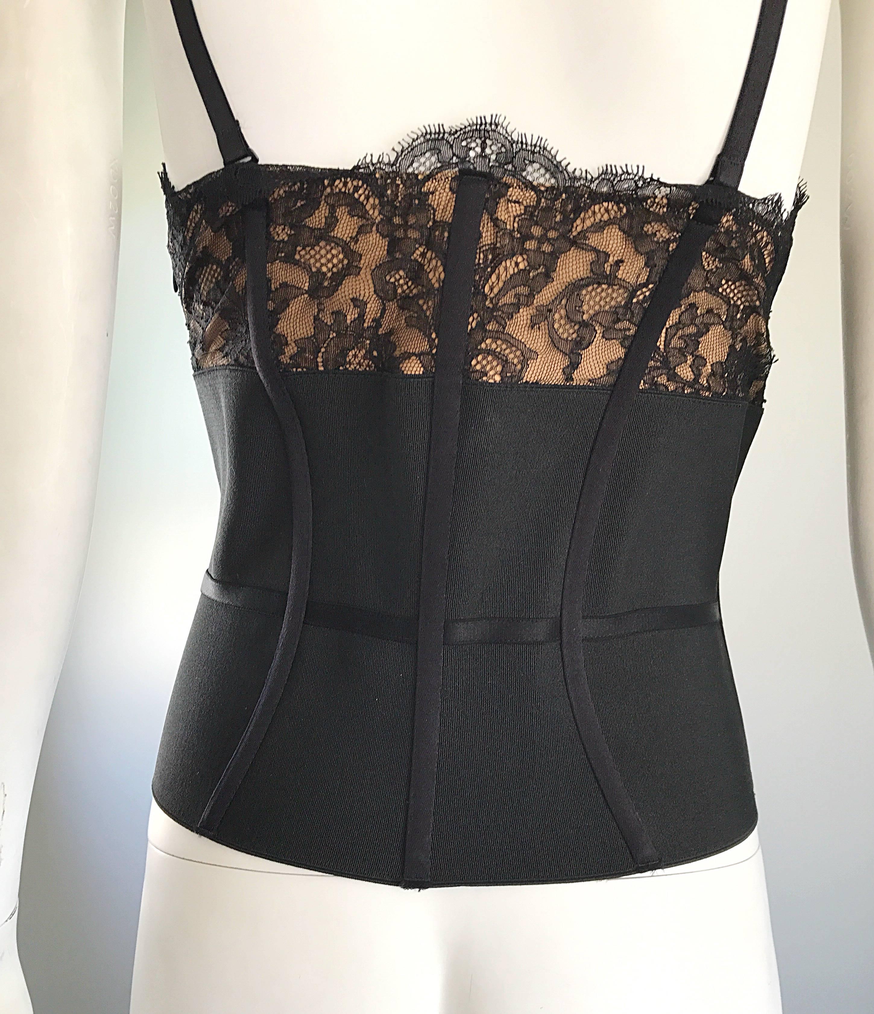 New 1990s La Perla Black and Nude Lace Sexy Vintage 90s Bustier Corset Top For Sale 1