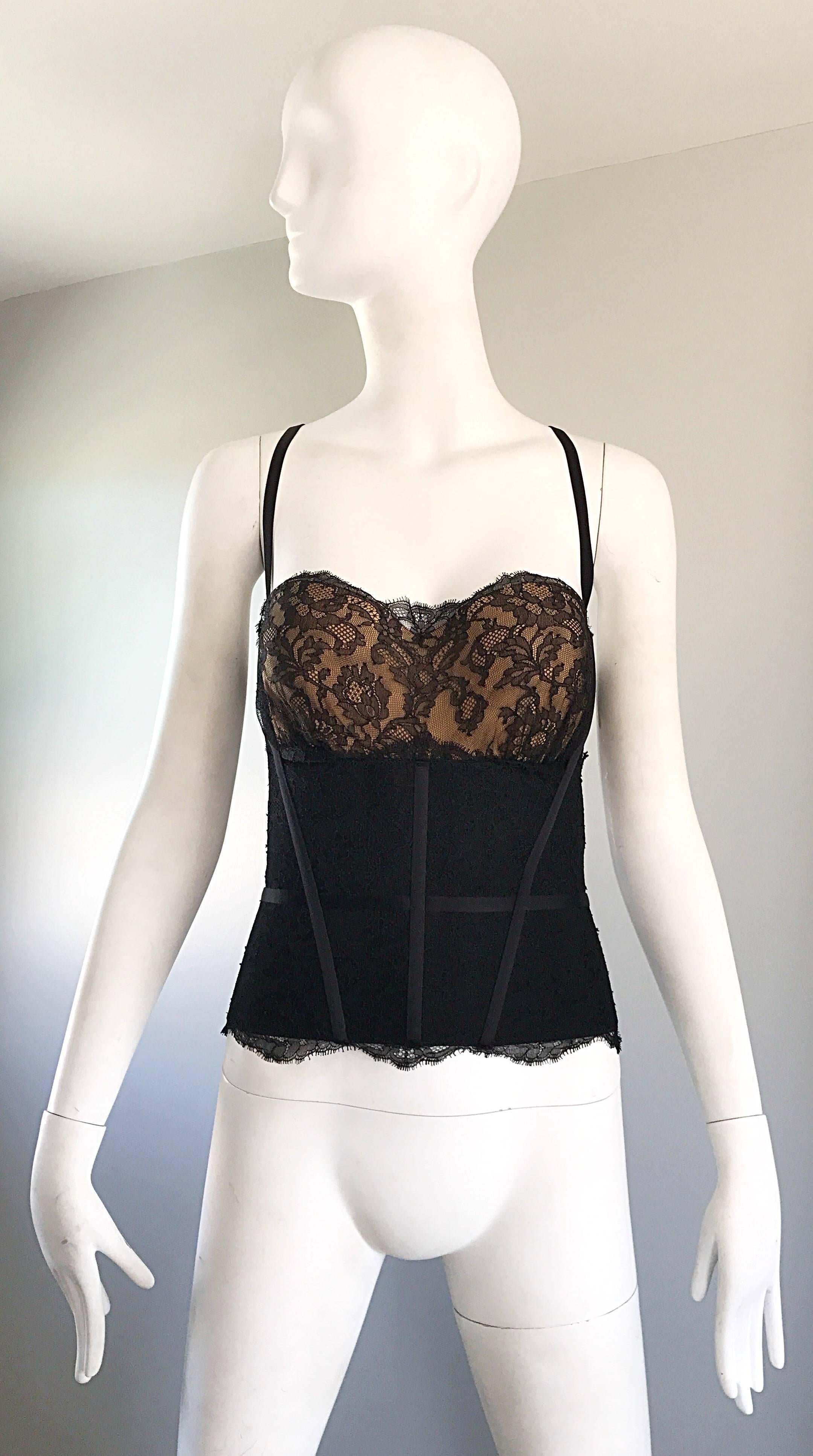 New 1990s La Perla Black and Nude Lace Sexy Vintage 90s Bustier Corset Top For Sale 2
