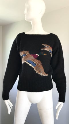 Rare Vintage Ralph Lauren Blue Label Intarsia Novelty Duck Print Wool Sweater