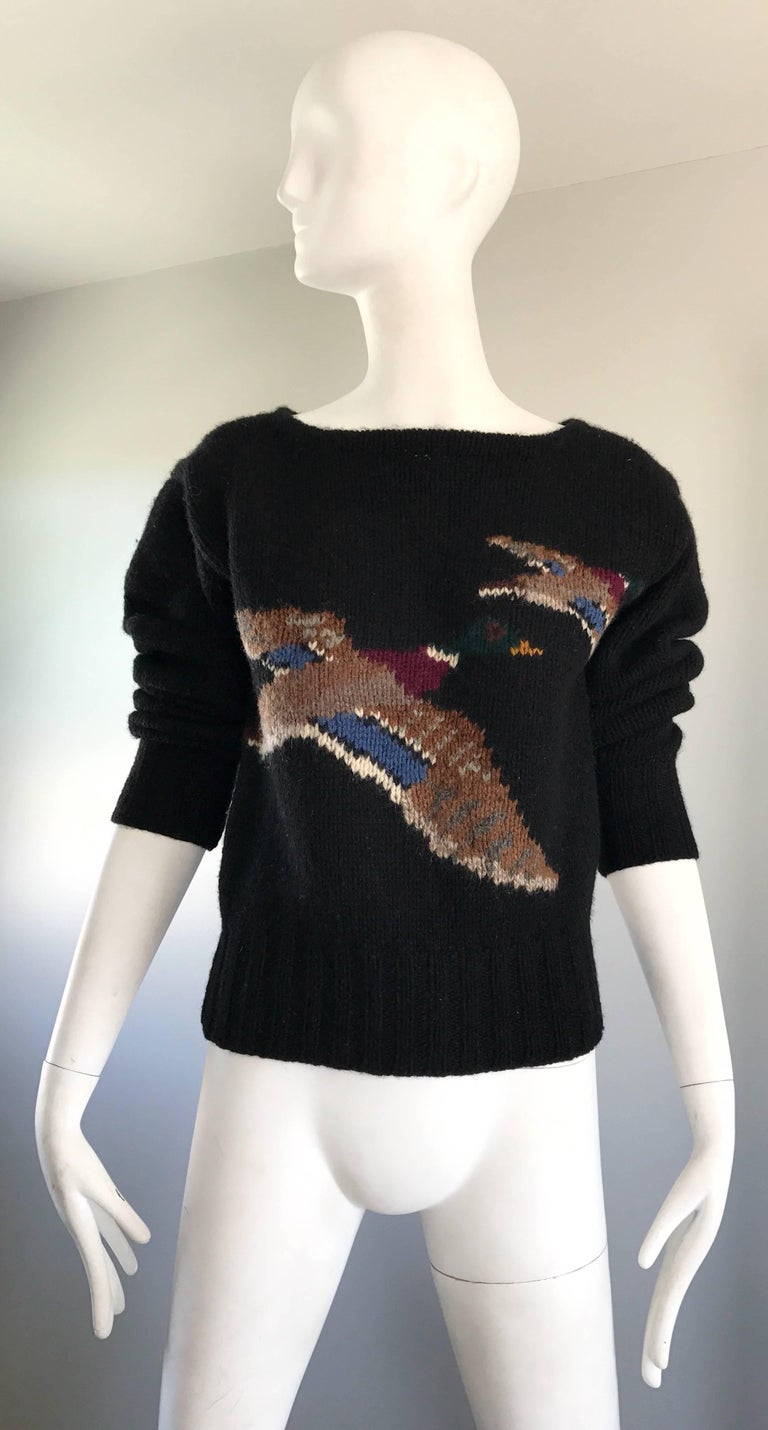 Rare Vintage Ralph Lauren Blue Label Intarsia Novelty Duck Print Wool