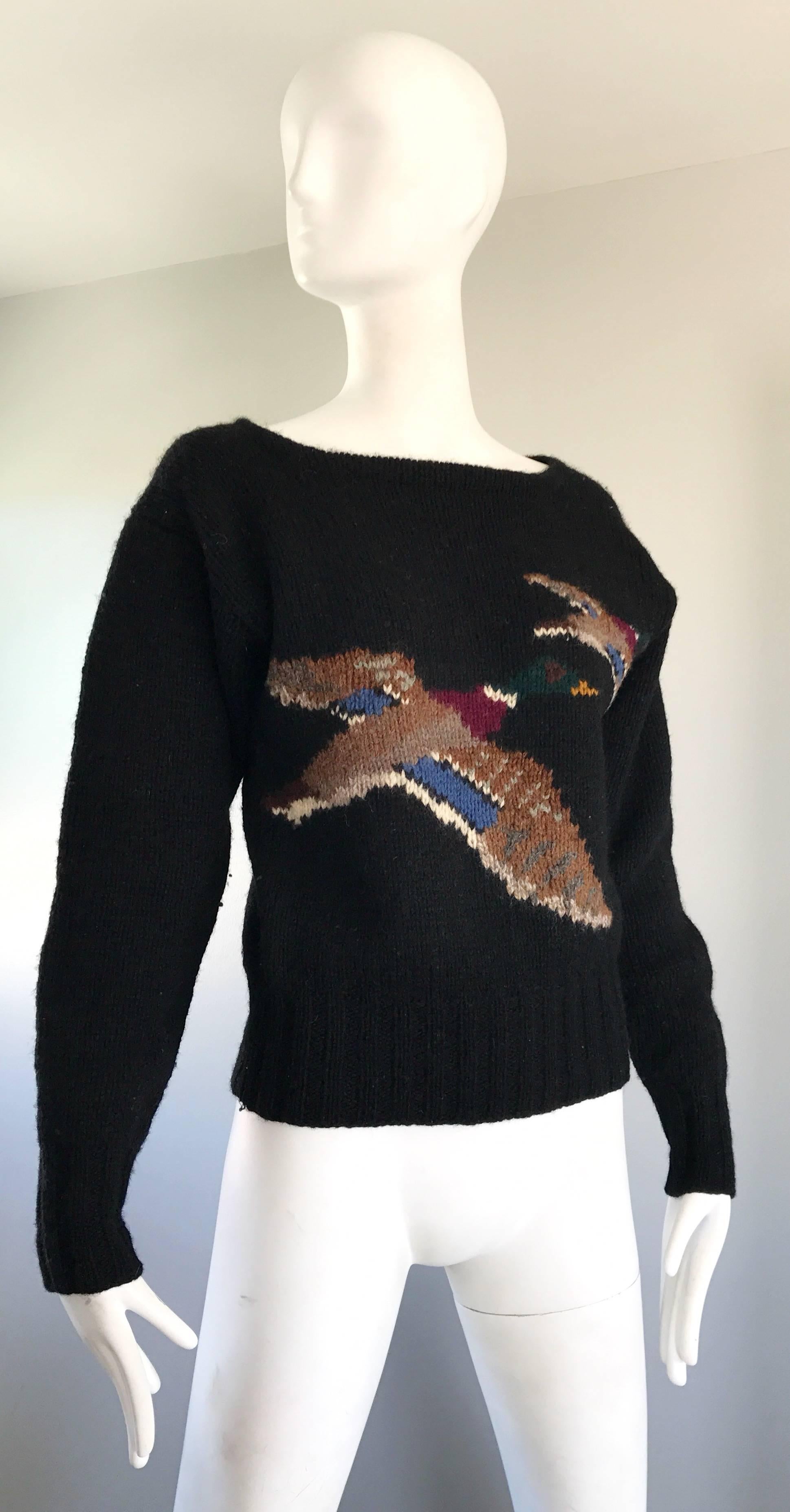 Women's or Men's Rare Vintage Ralph Lauren Blue Label Intarsia Novelty Duck Print Wool Sweater