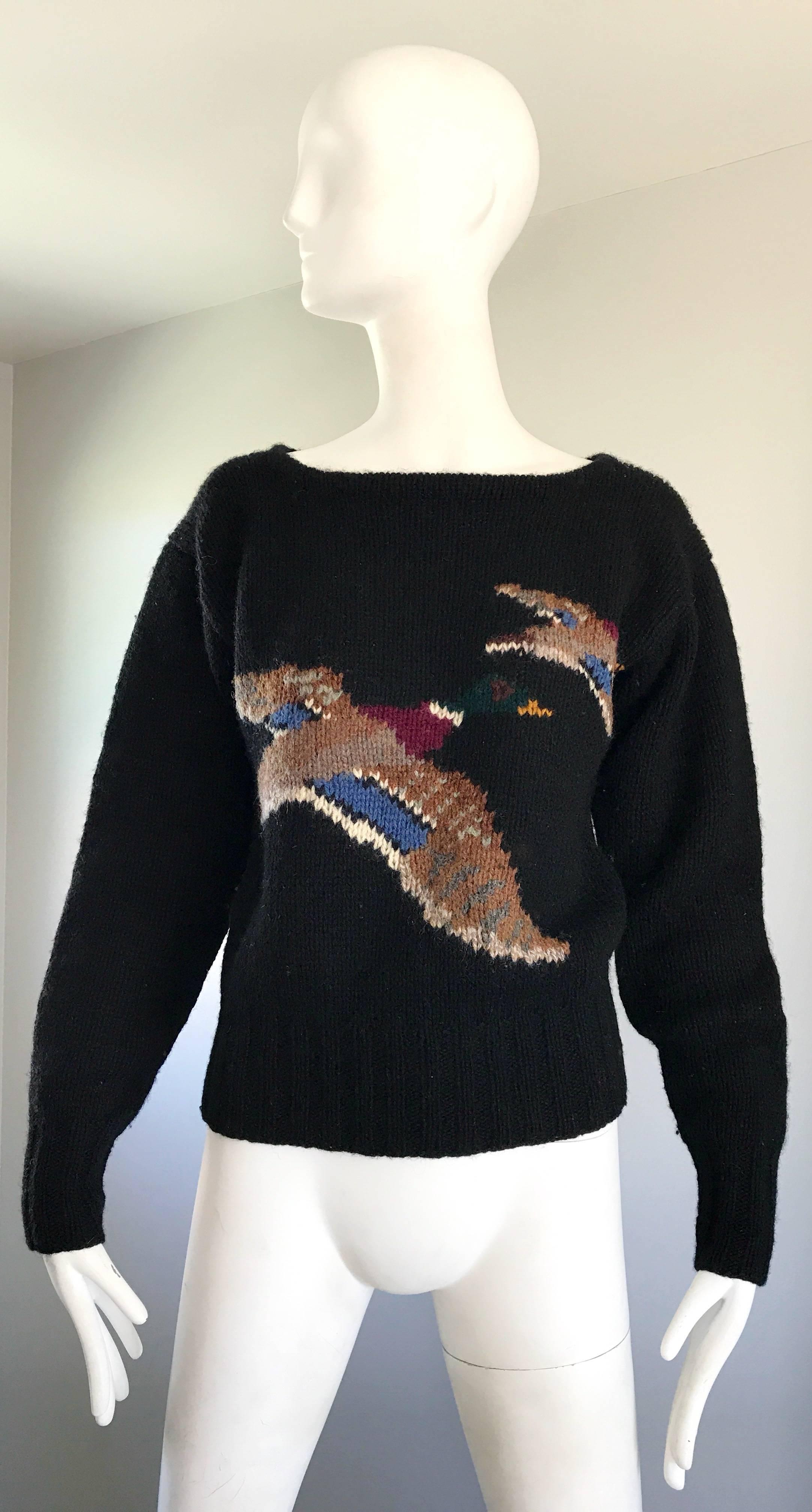 Rare Vintage Ralph Lauren Blue Label Intarsia Novelty Duck Print Wool Sweater 1