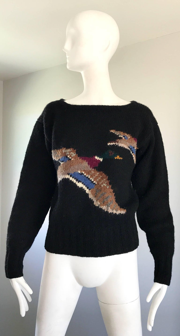 Rare Vintage Ralph Lauren Blue Label Intarsia Novelty Duck Print Wool