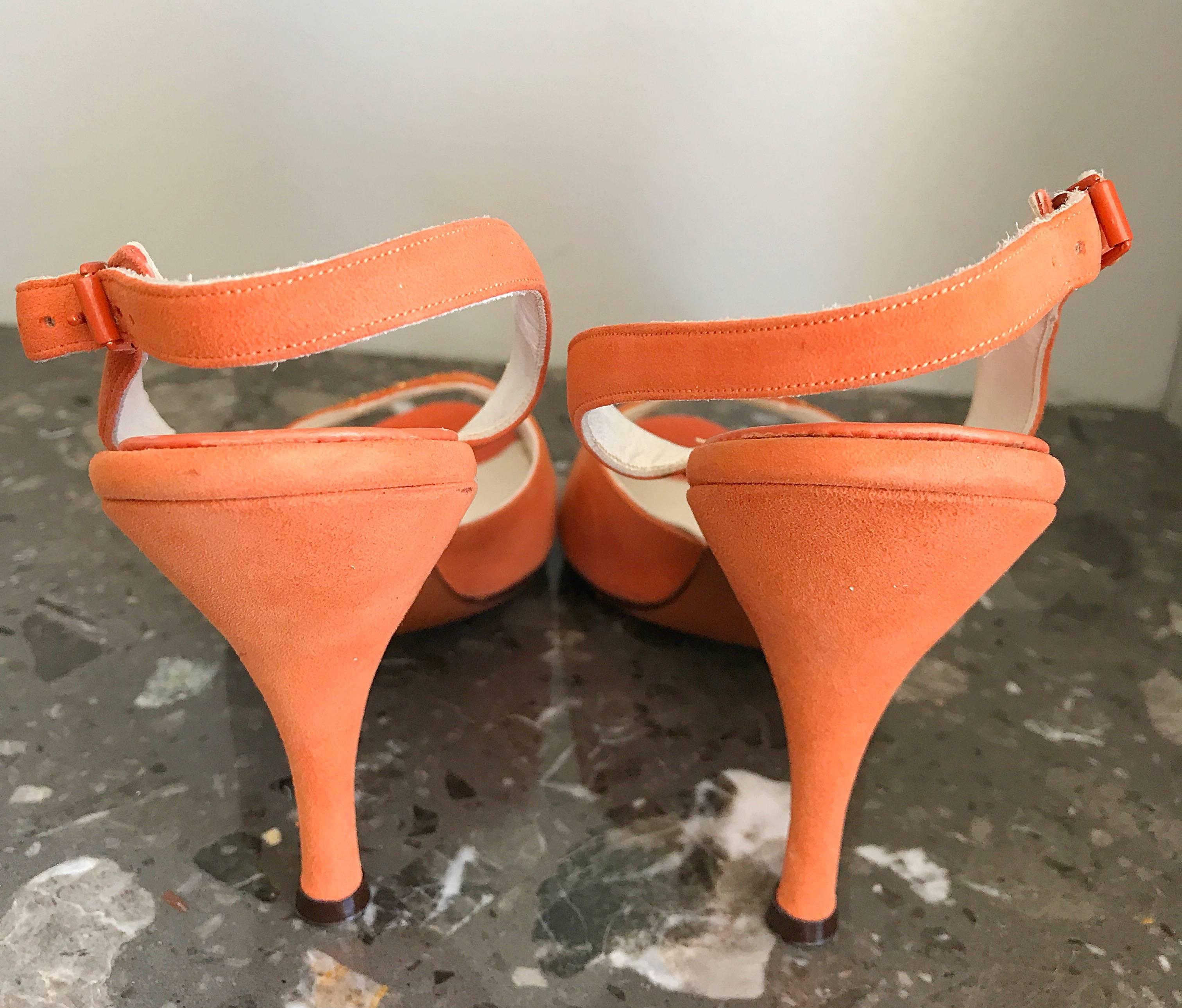 Orange Mackey Starr Chaussures à talons à talons avec strass en cuir orange sorbet, Taille 6N, années 1950, Neuf  en vente