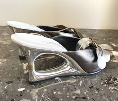 Rare 1950s Silver Metallic Avant Garde Size 6 Wedge Springolators Vintage Heels