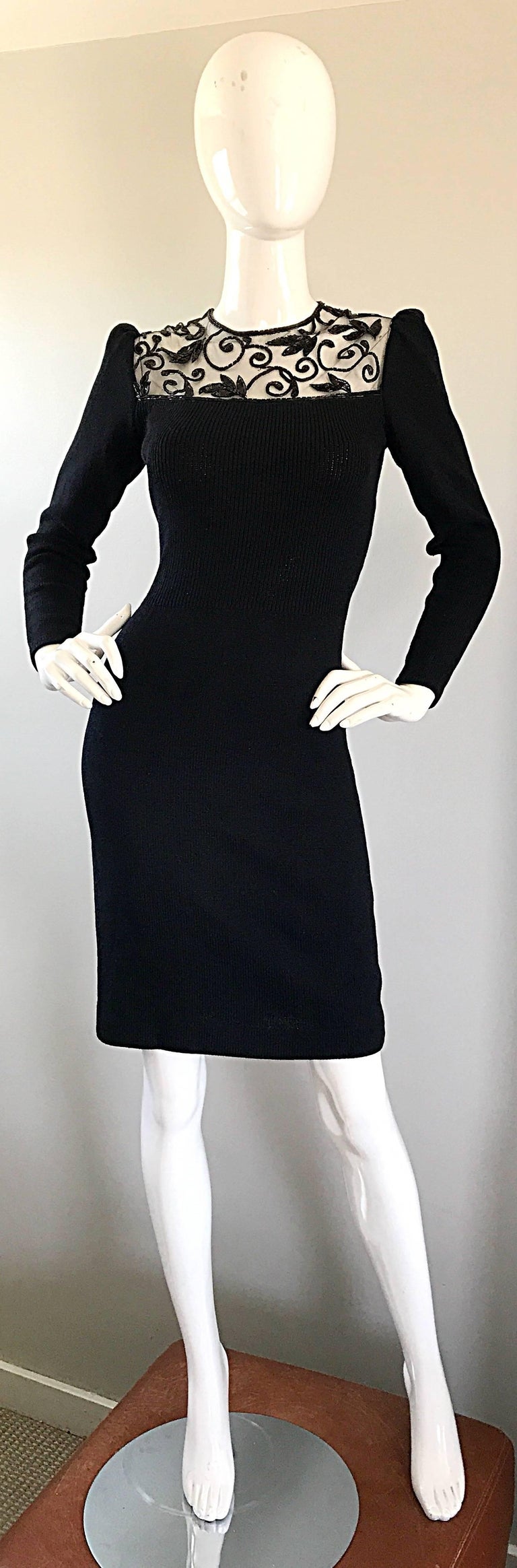 Vintage St John by Marie Gray Black Santana Knit Sequin Cut-Out Back ...