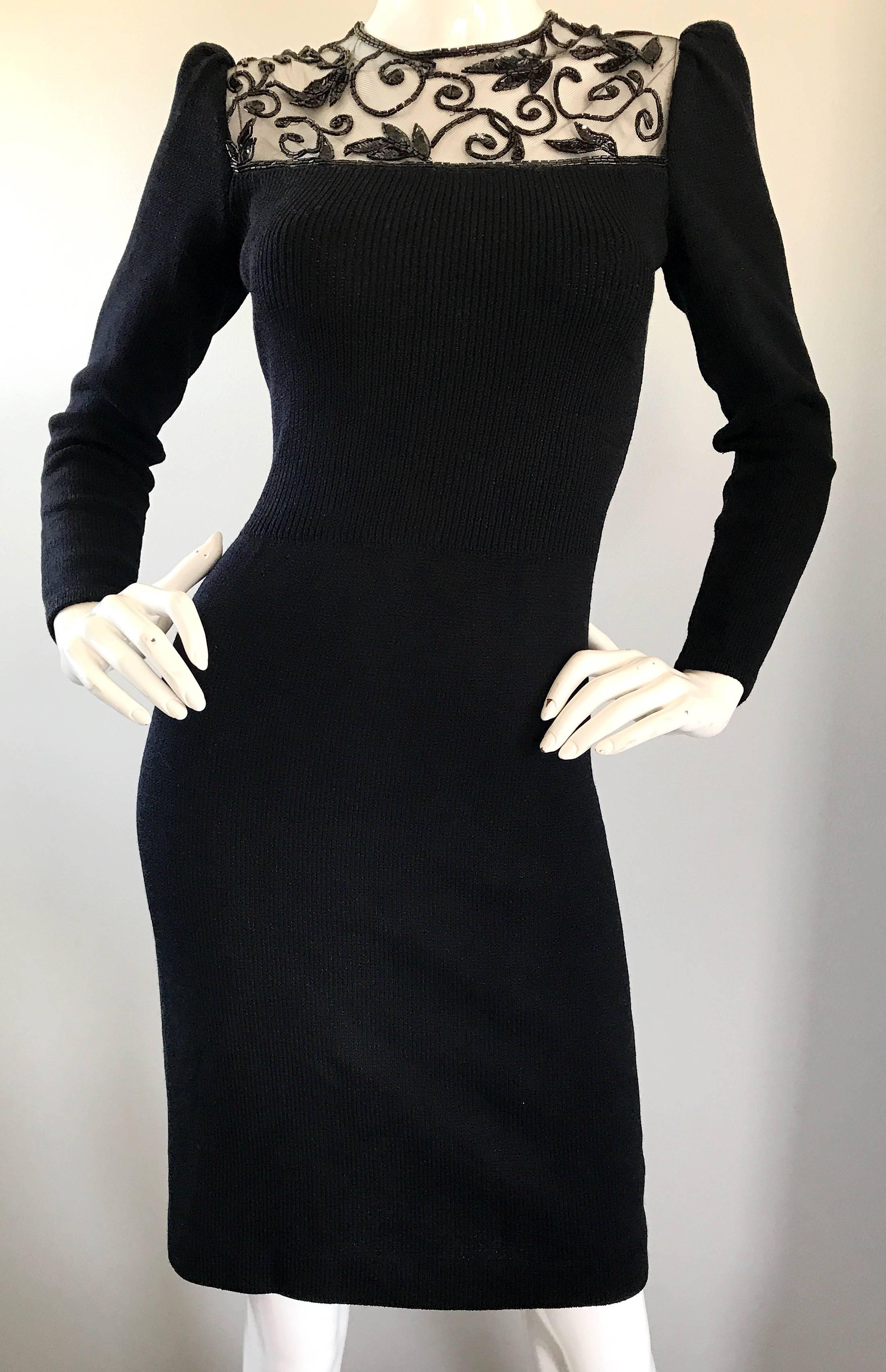 Vintage St John by Marie Gray Black Santana Knit Sequin Cut-Out Back 1990s Dress 2