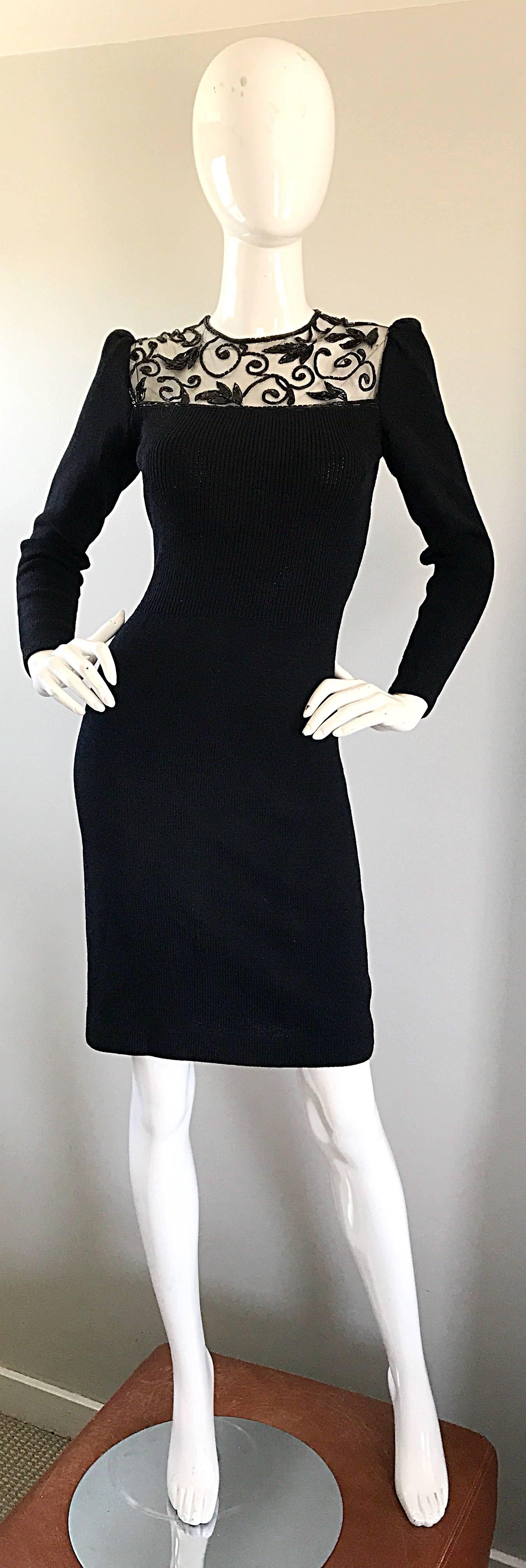 Vintage St John by Marie Gray Black Santana Knit Sequin Cut-Out Back 1990s Dress 5